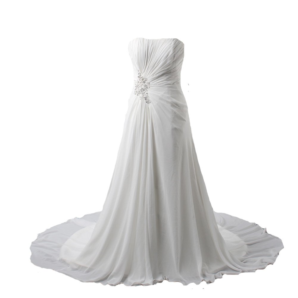 Kivary® Women's White Chiffon A-Line Beach Wedding Dress - Casual Bridal Gown for Beach Ceremony, Destination Wedding & Summer Vacation