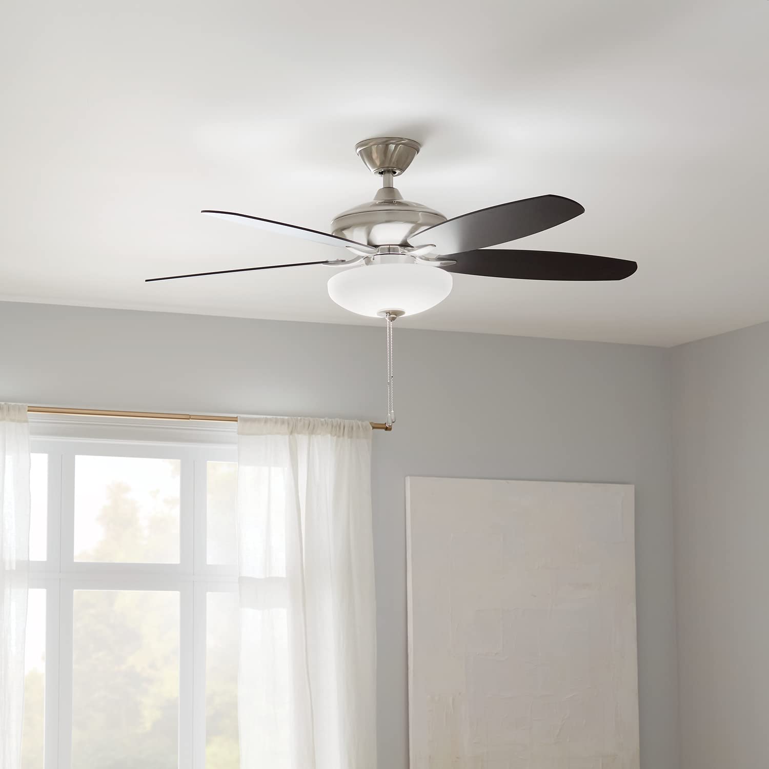 52 Inch Brushed Stainless Steel LED Ceiling Fan with Remote Control - Energy Efficient Quiet DC Motor for Kitchen, Living Room, Bedroom, Home Office | Modern Indoor Cooling & Lighting Solution