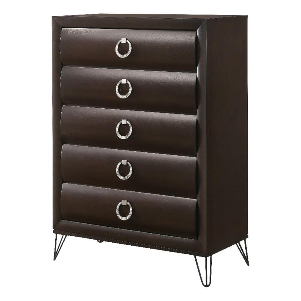Acme Tablita 5-Drawer Wooden Chest in Dark Merlot - Solid Wood Dresser for Bedroom, Living Room & Office Storage - Perfect for Organizing Clothes, Toys & Home Essentials