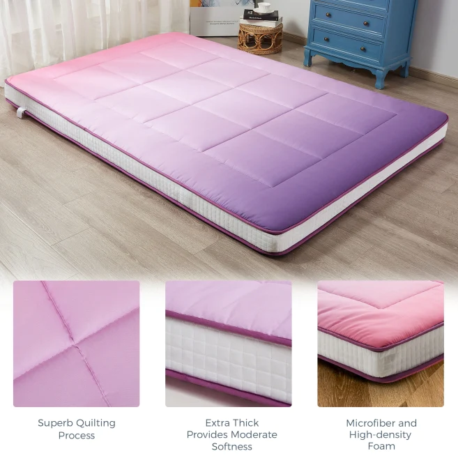 MAXYOYO Extra Thick Purple Japanese Floor Mattress - Foldable Sleeping Pad for Guest Bed, Camping & Home Use | Comfortable Futon Alternative for Small Spaces