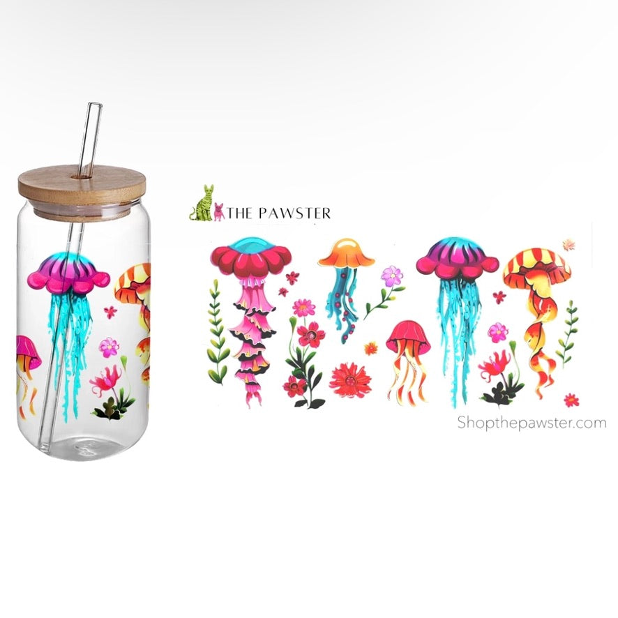#142 Jelly Fish 16oz Cup Wrap - Insulated Sleeve for Hot & Cold Drinks, Perfect for Coffee, Tea, Smoothies - Cute Ocean Theme Design for Beach Parties, Summer Picnics, and Office Use