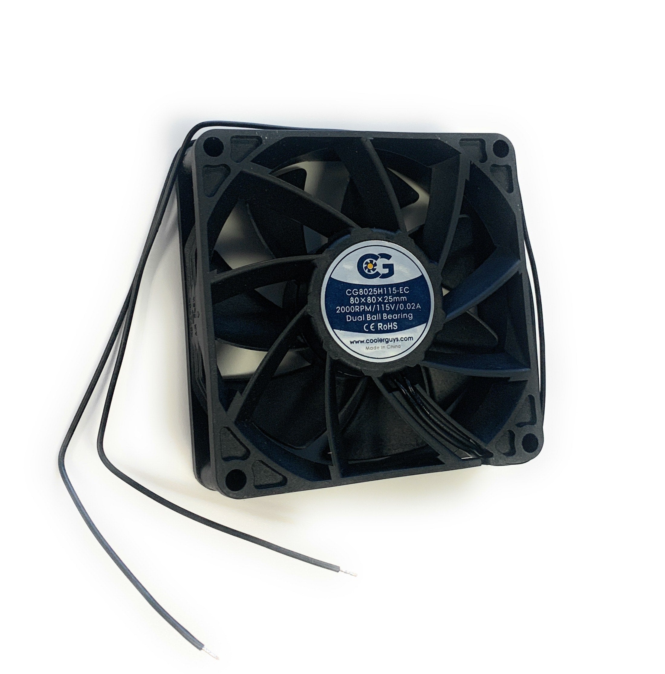 Coolerguys 80x80x25mm High Speed 2000RPM EC Fan - 115V AC with 12in (30cm) 2 Bare Leads - Perfect for PC Cooling, Electronics Ventilation & Industrial Equipment