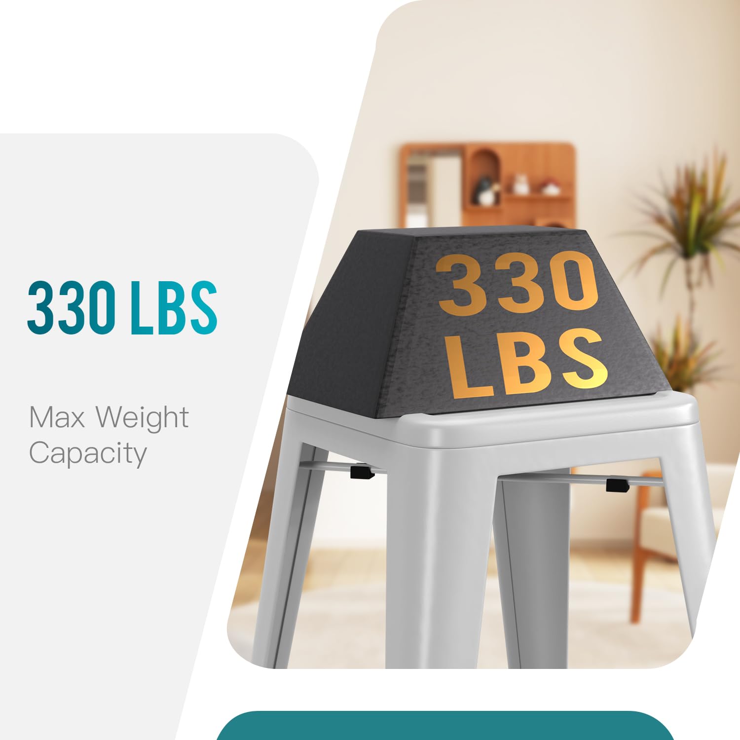 Affordable Stackable Metal Bar Stools Set of 4 - 24 Inch Backless Indoor/Outdoor Counter Height Stools in White - Perfect for Kitchen Islands, Patio Bars & Small Spaces