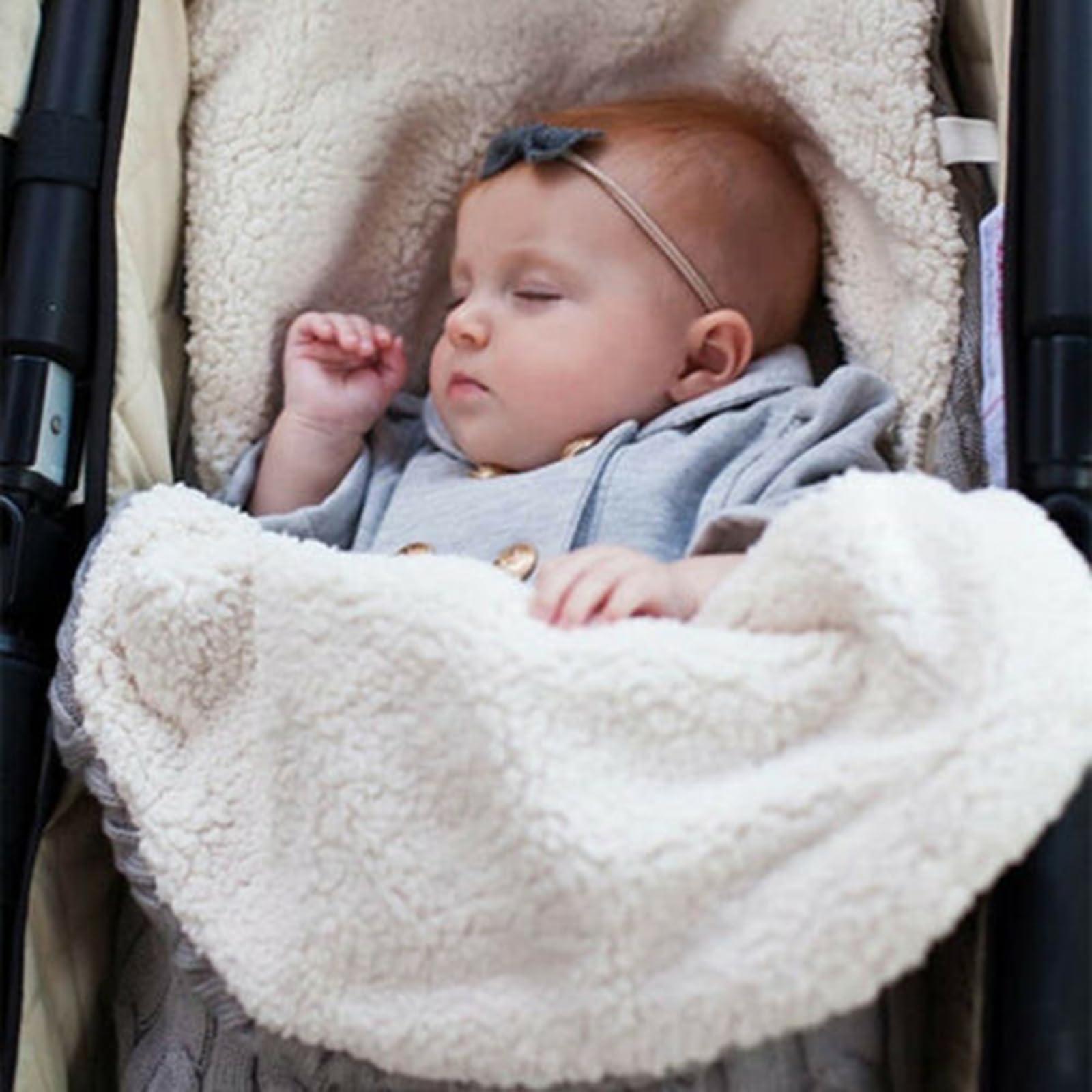 Warm Baby Sleeping Bag for Newborns - Soft Knit Wool Swaddling Blanket & Sleep Sack - Winter Infant Footmuff for Stroller, Crib & Travel (Beige, One Size) - Perfect for Cozy Naps & Outdoor Adventures