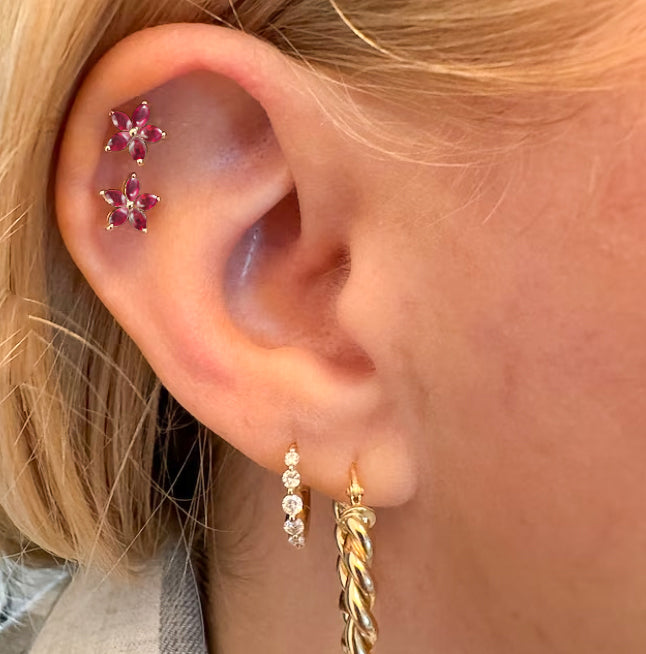 Red Ruby Flower Stud Earrings for Women - Elegant Floral Jewelry Gift for Valentine's Day, Anniversary & Special Occasions