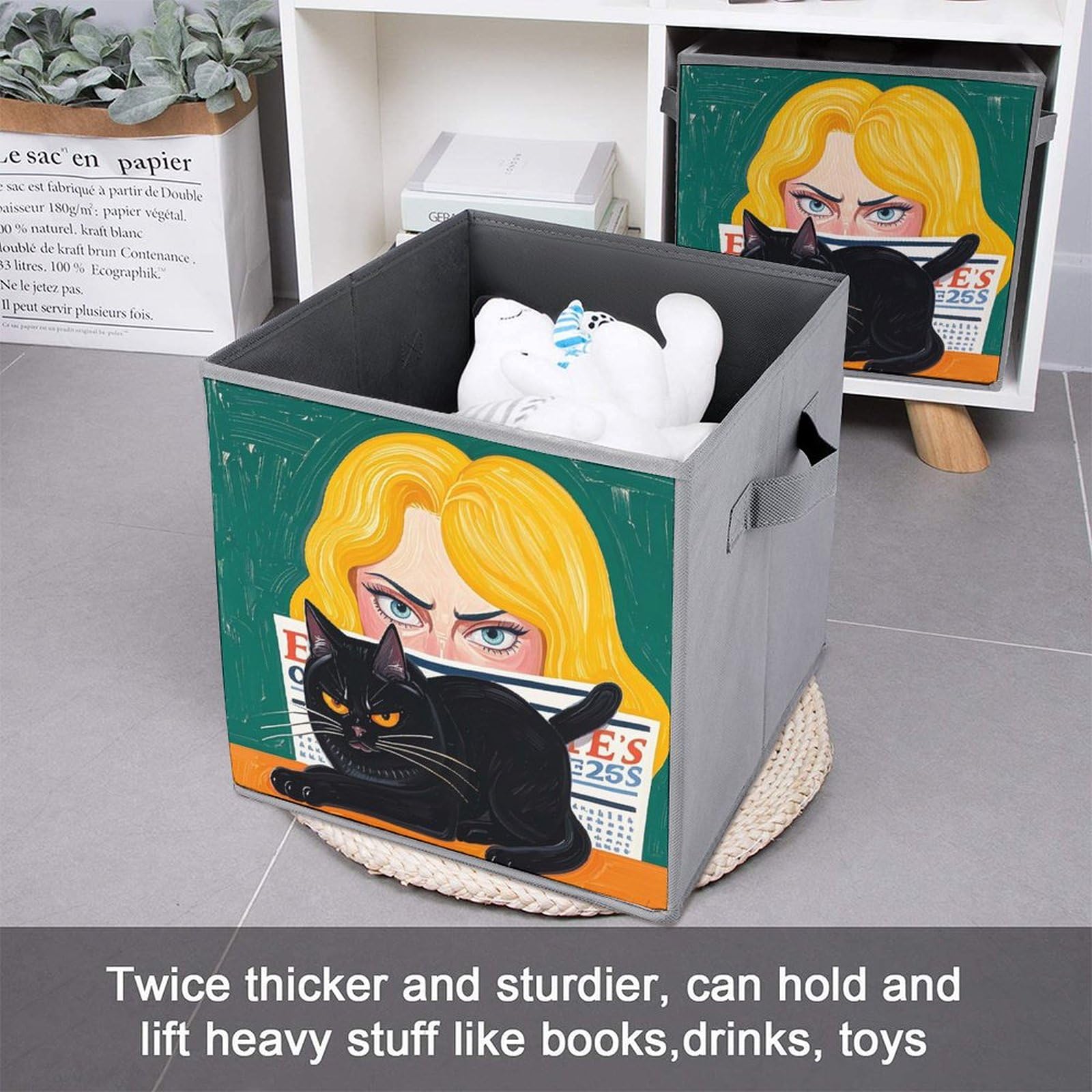 6PCS Foldable Storage Bins with Handles - Large Capacity Scary Woman Printed Storage Boxes & Cubes for Playroom, Office, Home Organization | Perfect for Kids' Toys, Books, Clothes & Household Items Storage