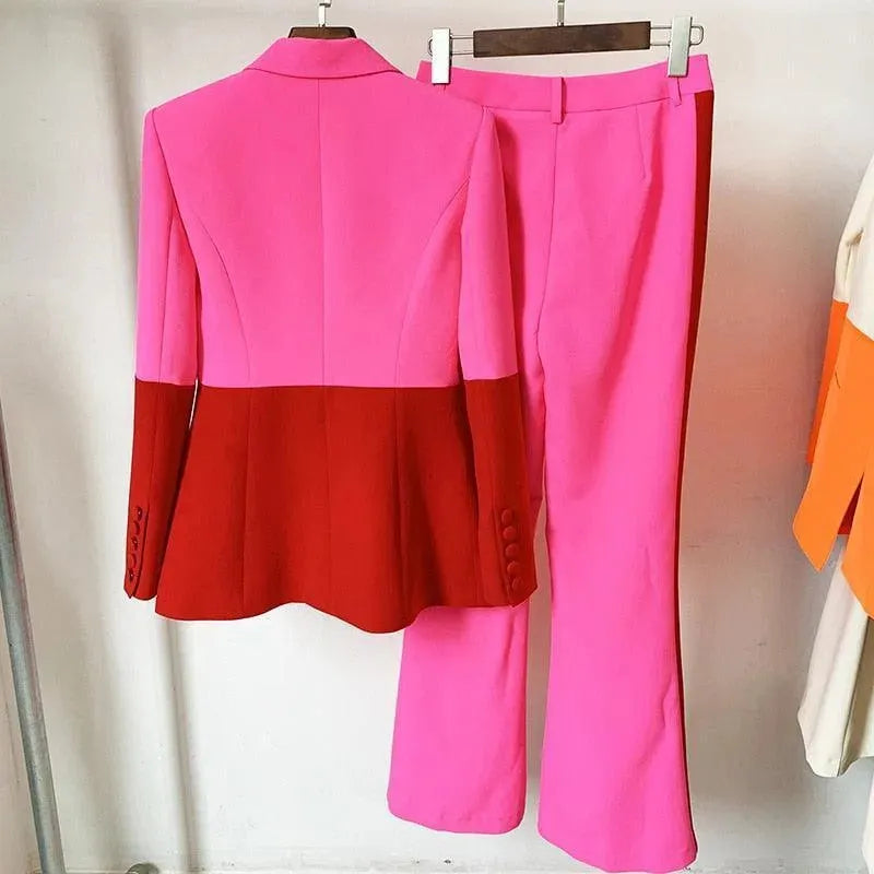 Stylish Contrast Patchwork Pantsuit for Women - Trendy Two-Piece Outfit for Casual Wear, Office & Night Out