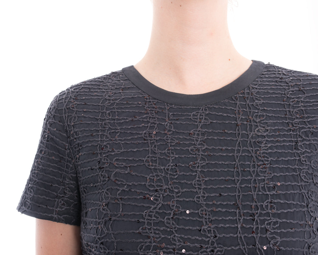Brunello Cucinelli Grey Shift Dress with Soutache and Sequins - Elegant Women's Party Dress for Cocktail Events & Evening Occasions