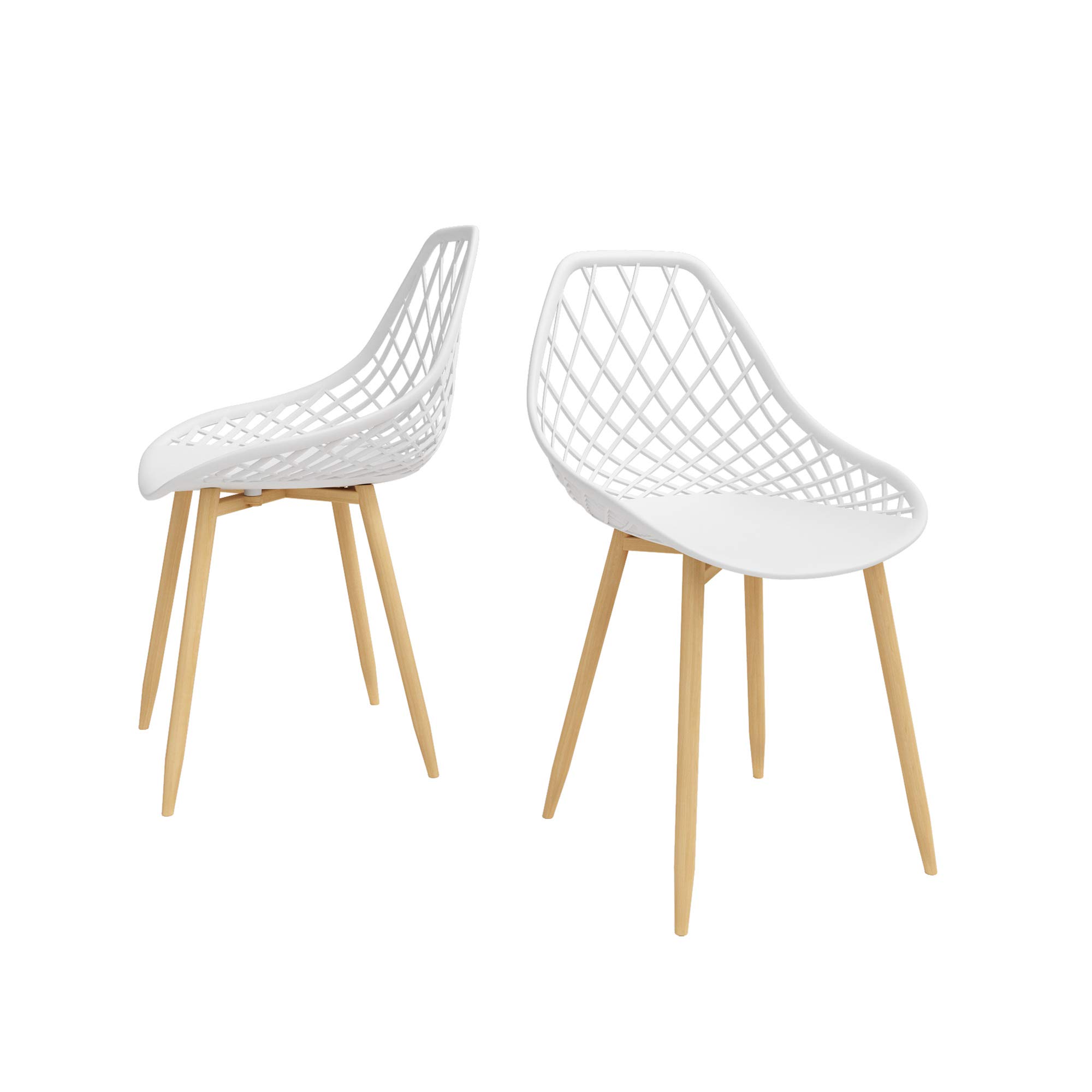 Jamesdar Kurv Modern Dining Side Chairs (Set of 2) - White/Natural Wooden Accent Chairs for Kitchen, Dining Room, Breakfast Nook & Small Spaces