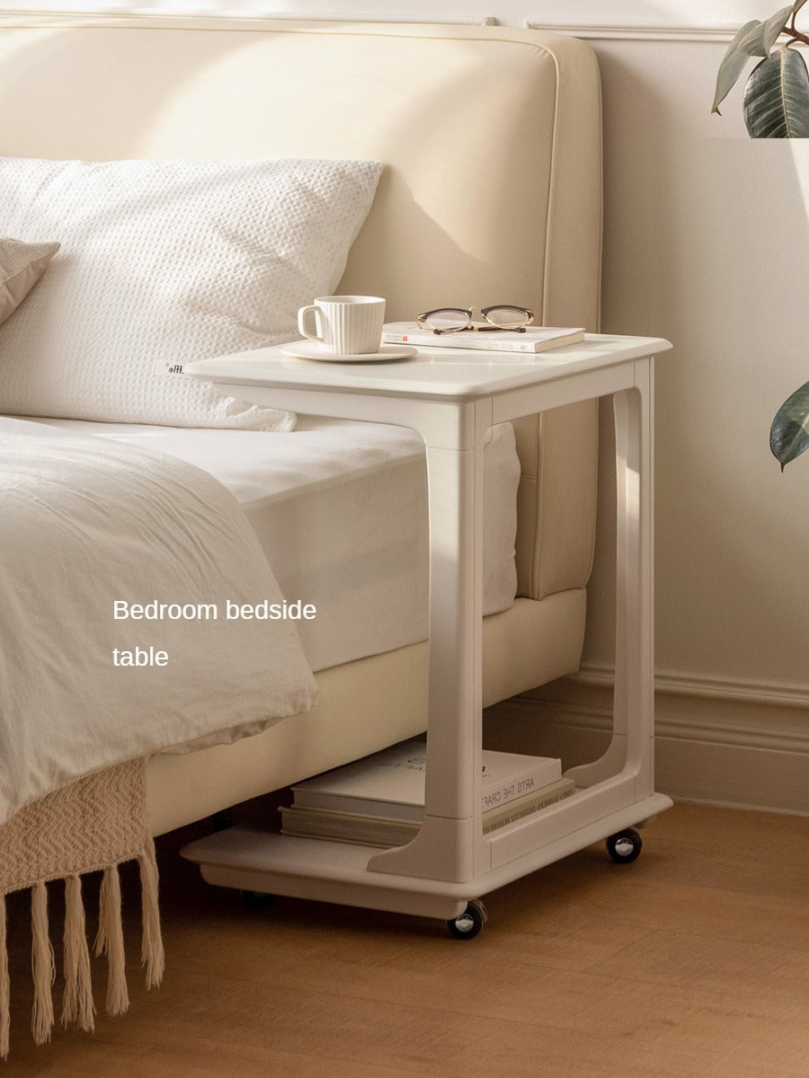 Birch Solid Wood Mobile Side Table - Lightweight Rolling End Table for Living Room, Bedroom, or Office - Perfect for Small Spaces and Easy Mobility