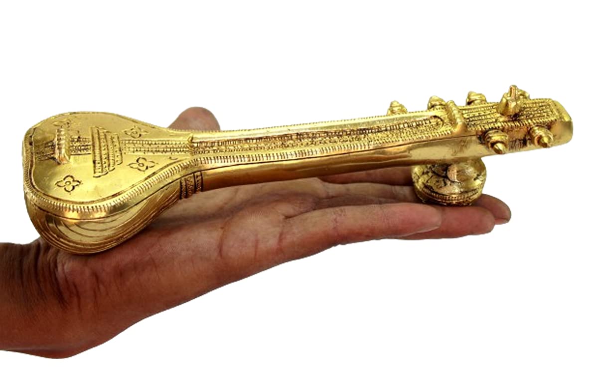 eSplanade Brass Miniature Musical Instrument Set - Veena, Sitar, Tabla & Harmonium | Indian Home Decor Showpiece | Perfect for Living Room, Office Desk & Gift Giving