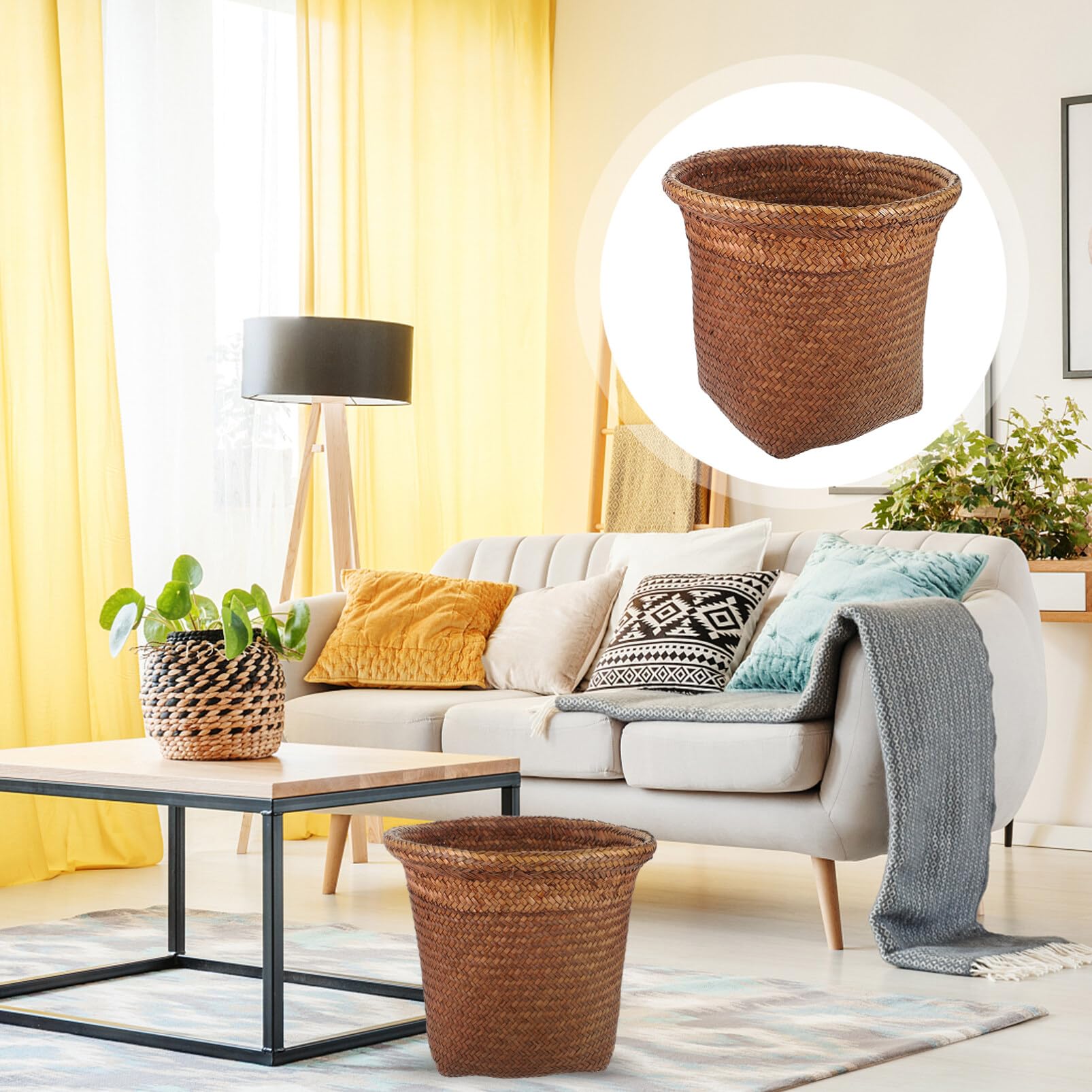 NUOBESTY Woven Rattan Trash Can with Motion Sensor - Slim Waste Basket for Kitchen, Bathroom, Bedroom & Office - Eco-Friendly Planter Bin for Home Decor & Organization