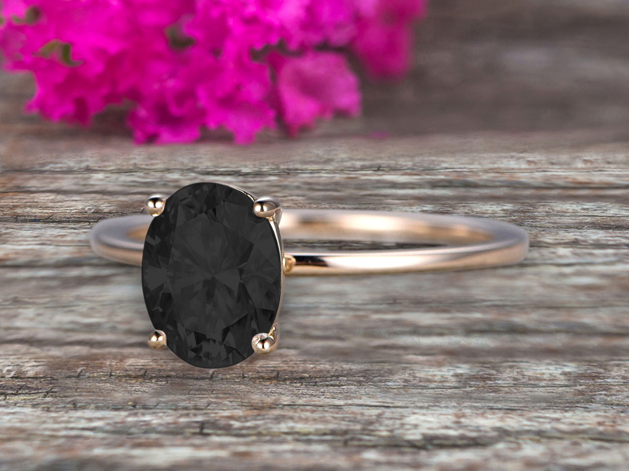 1.00 Carat Oval Black Diamond Moissanite Solitaire Engagement Ring in 10K Yellow Gold - Perfect for Proposals, Anniversaries & Special Occasions