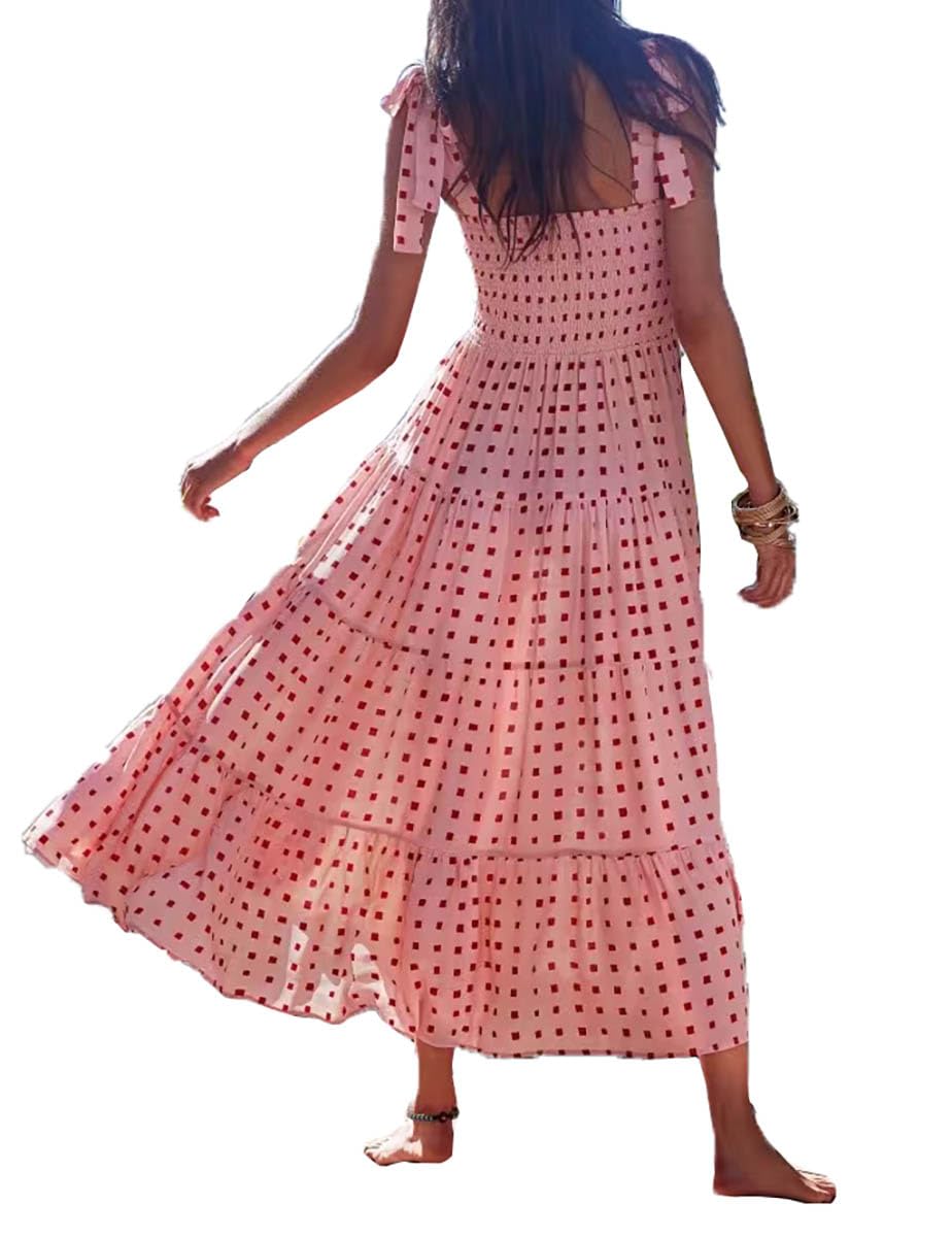 2024 Women's Floral Print Boho Maxi Dress - Spaghetti Straps, Ruffled A-Line Design for Beach Vacation, Summer Party & Casual Outings