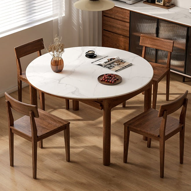 Solid Black Walnut & Ash Wood Folding Dining Table - Extendable Rock Plate Design for Small Spaces, Apartments & Outdoor Dining
