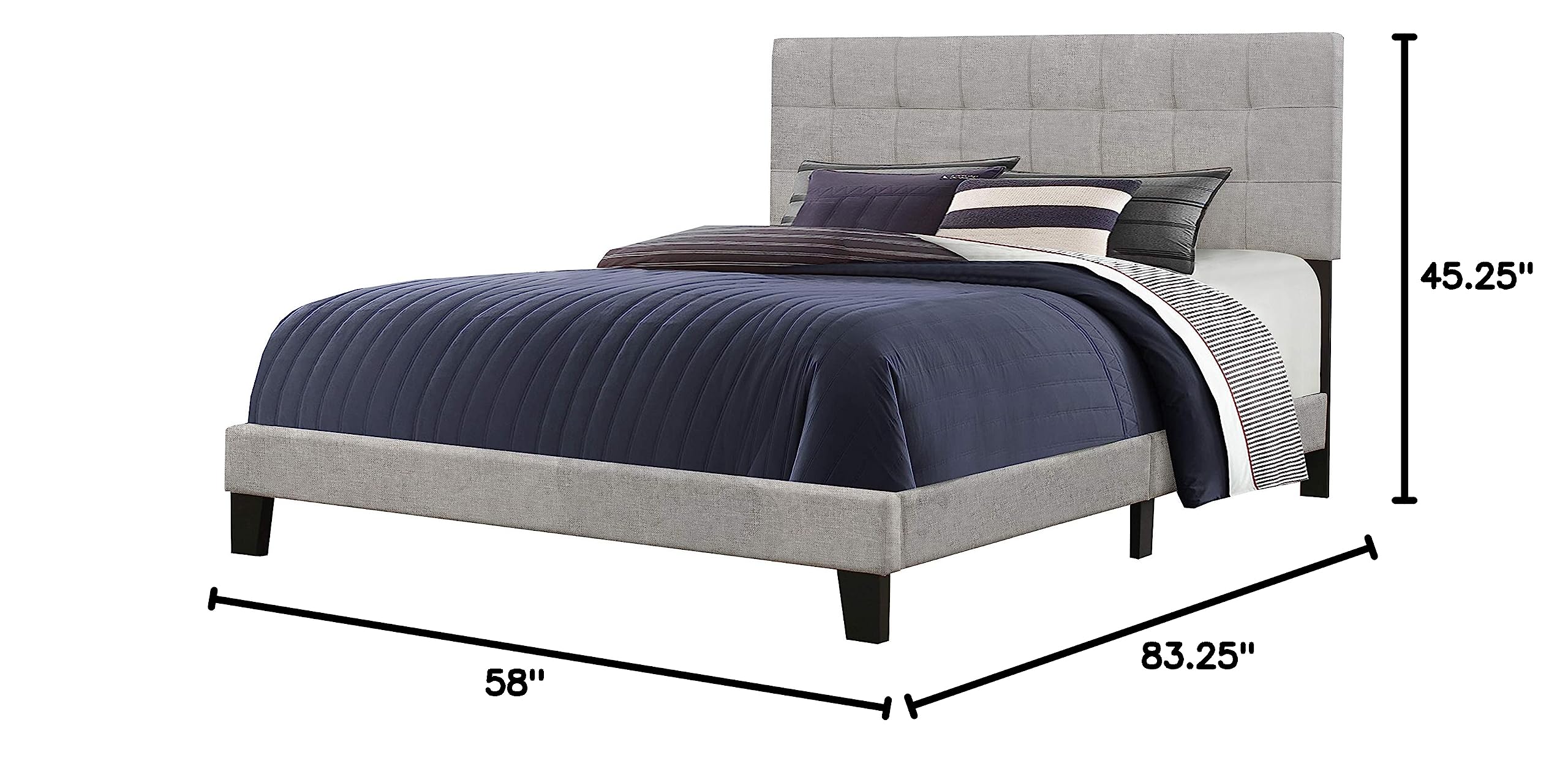 Hillsdale Delaney Full Size Fabric Bed in Glacier Gray - Modern Upholstered Platform Bed Frame for Bedroom, Guest Room & Dorm