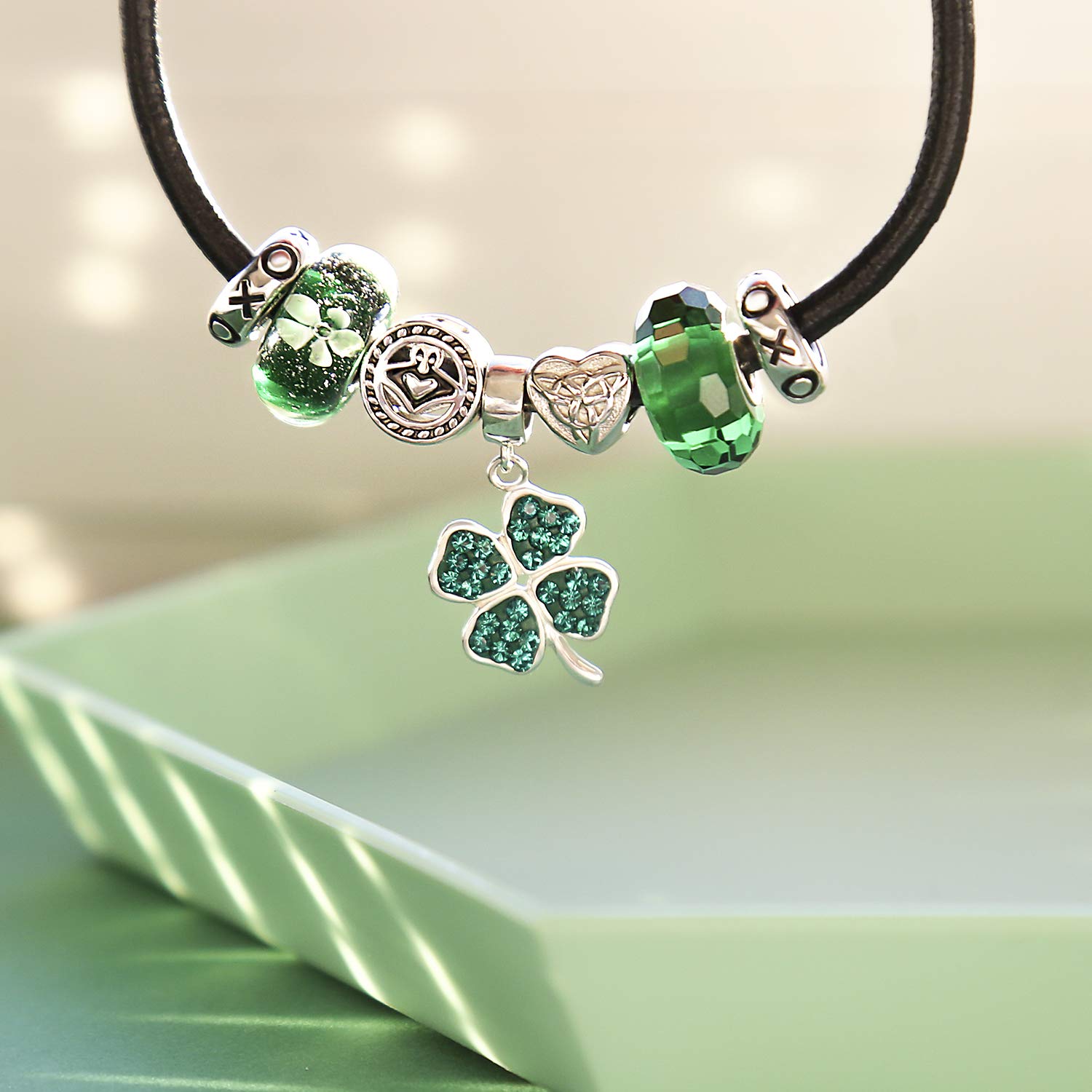 Celtic Knot Sterling Silver Charm Bracelet for Women - Irish Shamrock Clover Beaded Snake Chain Bracelet with Claddagh Charm, 925 Silver, Adjustable 6.5-8.5 Inch | Perfect for St. Patrick's Day, Irish Heritage Gifts & Everyday Elegant Jewelry