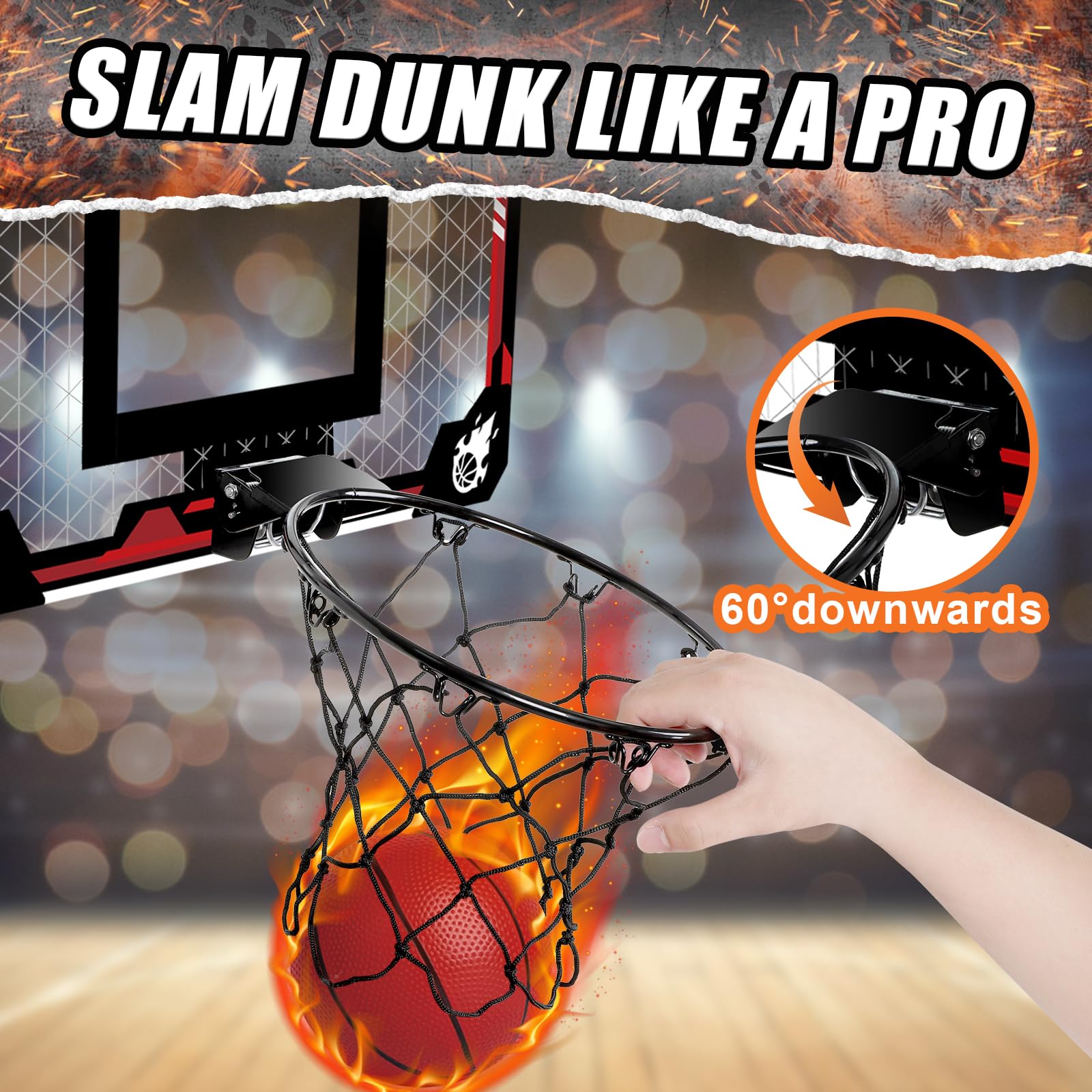 Mini Basketball Hoop for Kids & Adults - Indoor Over The Door Foldable Hoop with 4 Balls, Fan Backboard - Perfect for Bedroom, Office, or Playroom Games - Great Birthday Gift for Boys, Girls & Teens Ages 3+