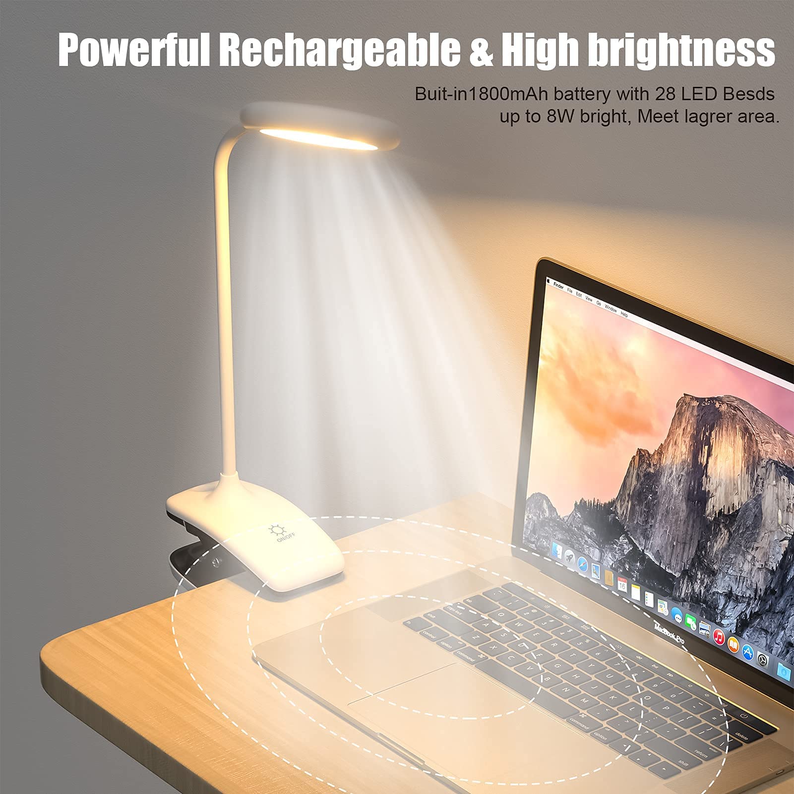 DEEPLITE Rechargeable LED Desk Lamp with Flexible Arm & Adjustable Brightness - Portable Reading Light for Work, Study, Office, and Nighttime Use (2 Pack) - Perfect for Books, Laptops, and Bedside Lighting