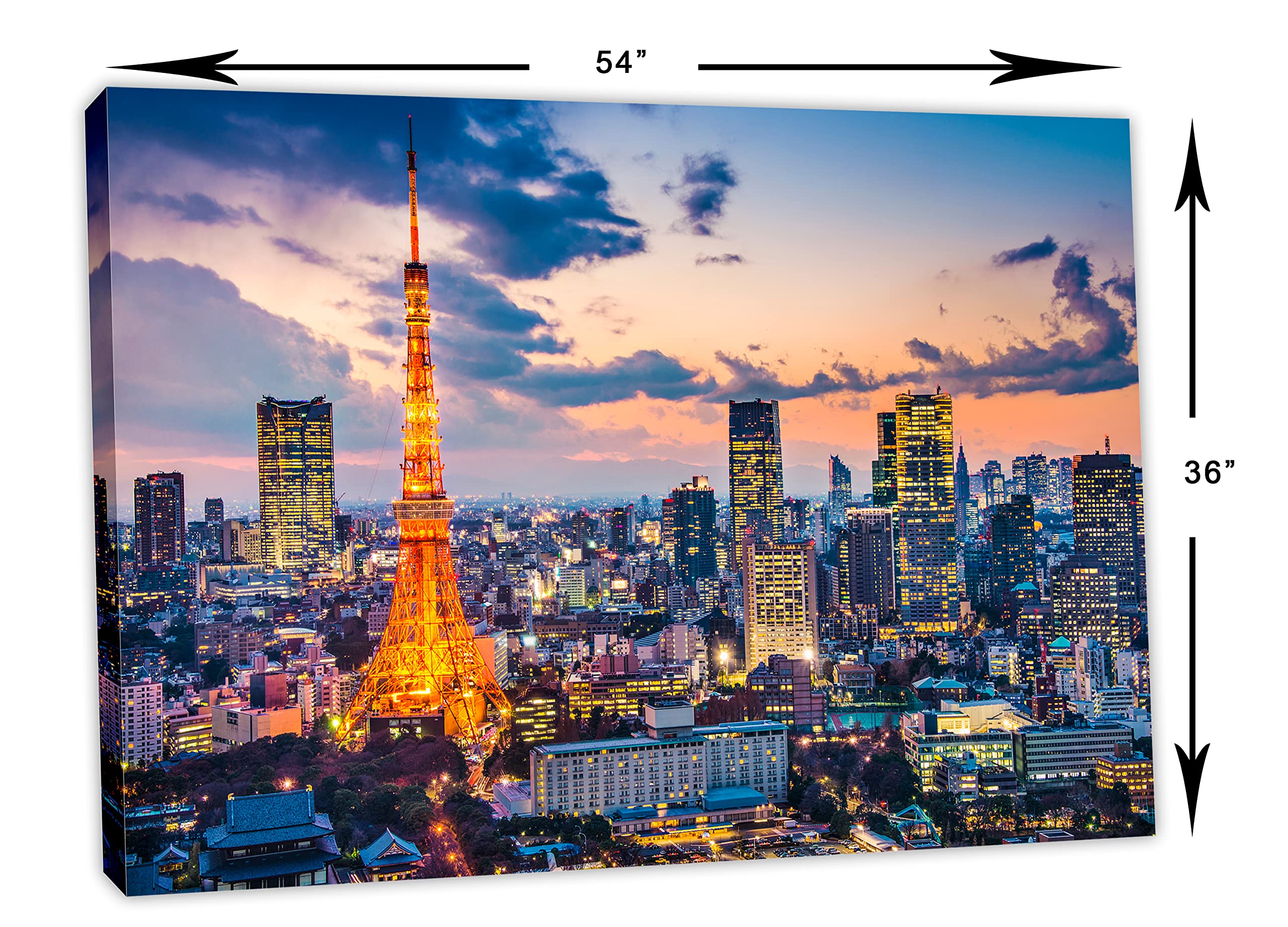 54 x 36 Tokyo Japan Evening Skyline Canvas Print - Modern Wall Art Decor for Living Room, Bedroom & Office | Perfect Home Decoration Gift
