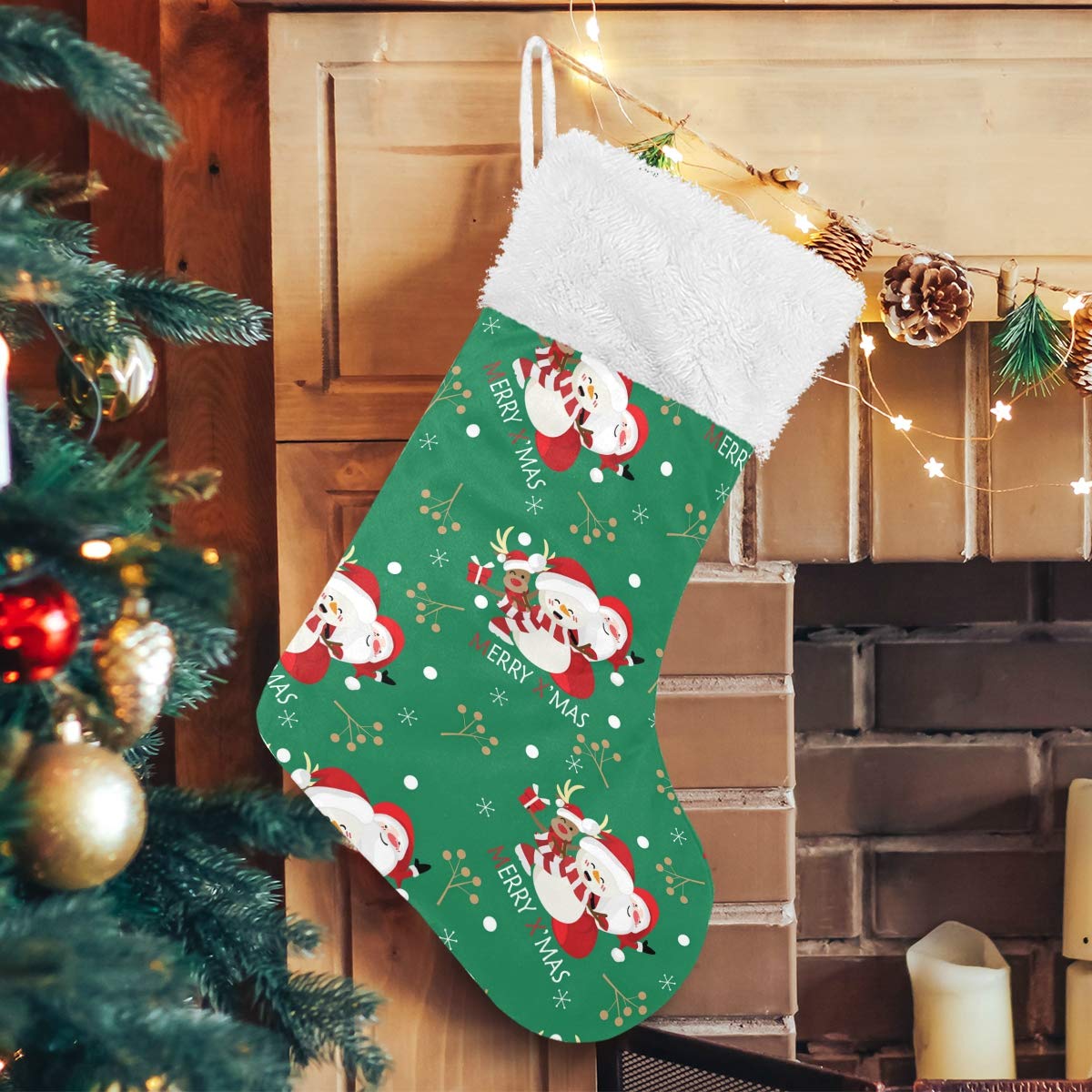 Eionryn Christmas Stockings Set - 2 Pack 18 Inch Large Personalized Holiday Stockings with Reindeer, Santa Hat & Snowman Designs for Family Xmas Decor, Party Gifts & Festive Home Decorations