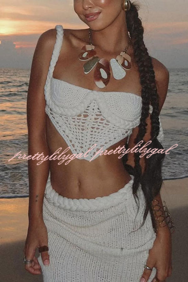 Sumui Hollow Crochet Knit Braid Detail V-Neck Crop Tank Top - Summer Beach Vacation Outfit, Boho Chic Festival Wear, Casual Street Style