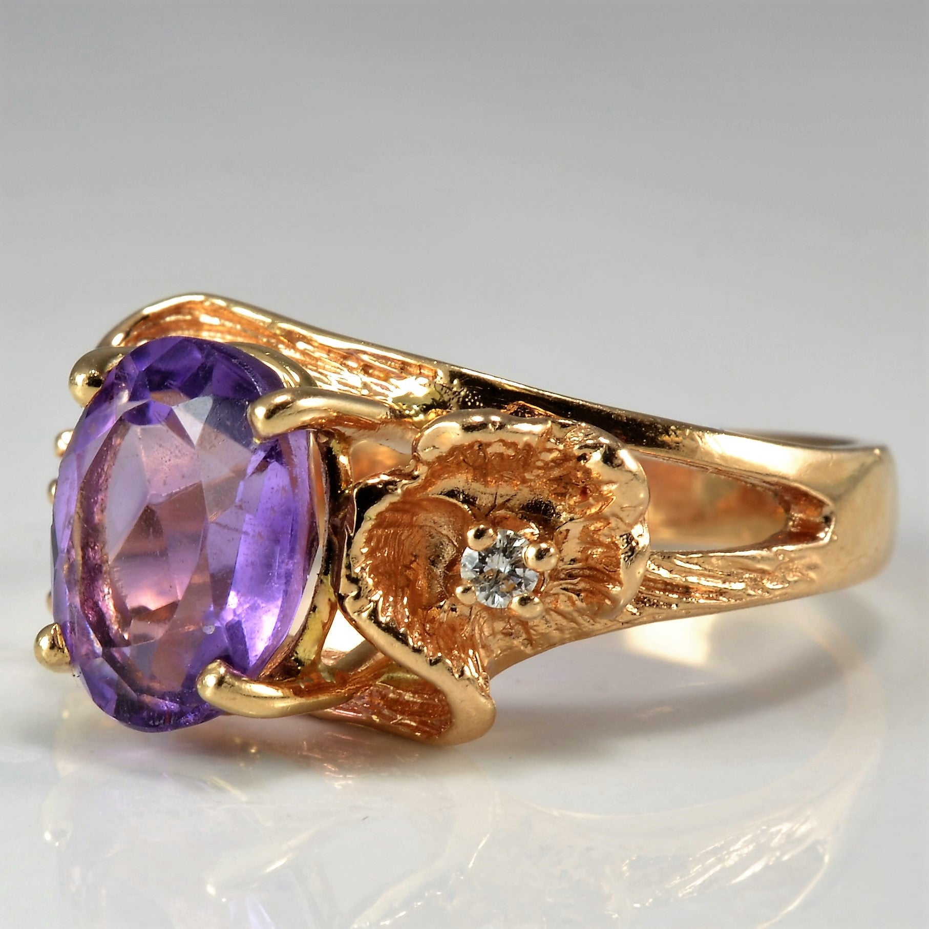Vintage Amethyst & Diamond Ring with Organic Floral Design - 1.60ct Amethyst & 0.04ctw Diamonds - Size 6.5 - Elegant Jewelry for Weddings, Anniversaries & Special Occasions