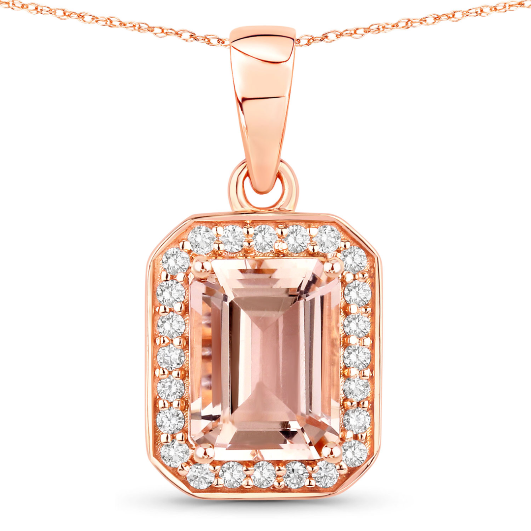 14K Rose Gold Octagon Halo Morganite Necklace for Women - Elegant Gemstone Jewelry Gift for Anniversary, Valentine's Day & Special Occasions