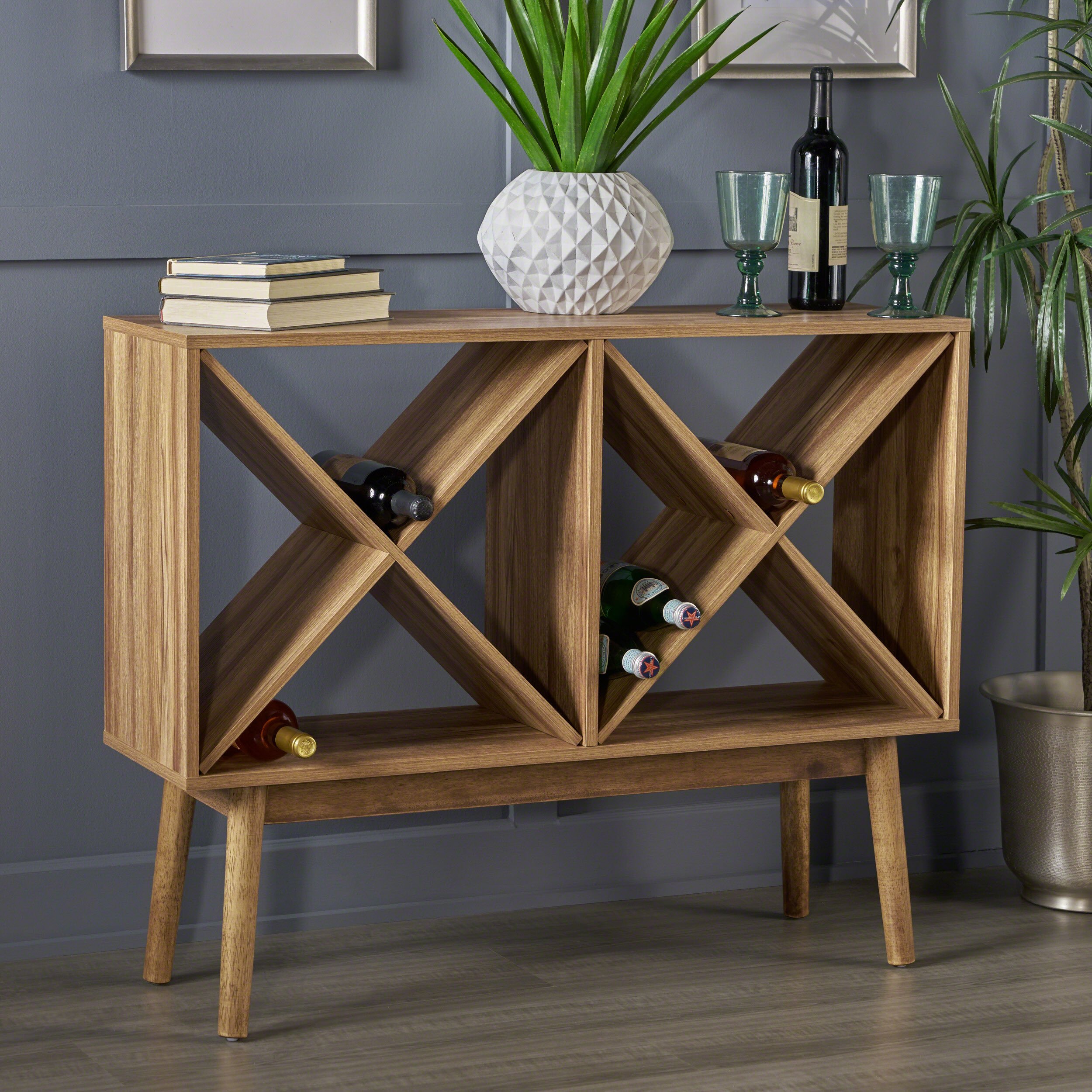 Britney Mid Century Modern Light Walnut Finished Faux Wood Bar Cabinet - Stylish Home Bar Furniture for Living Room, Dining Room & Entertainment Spaces