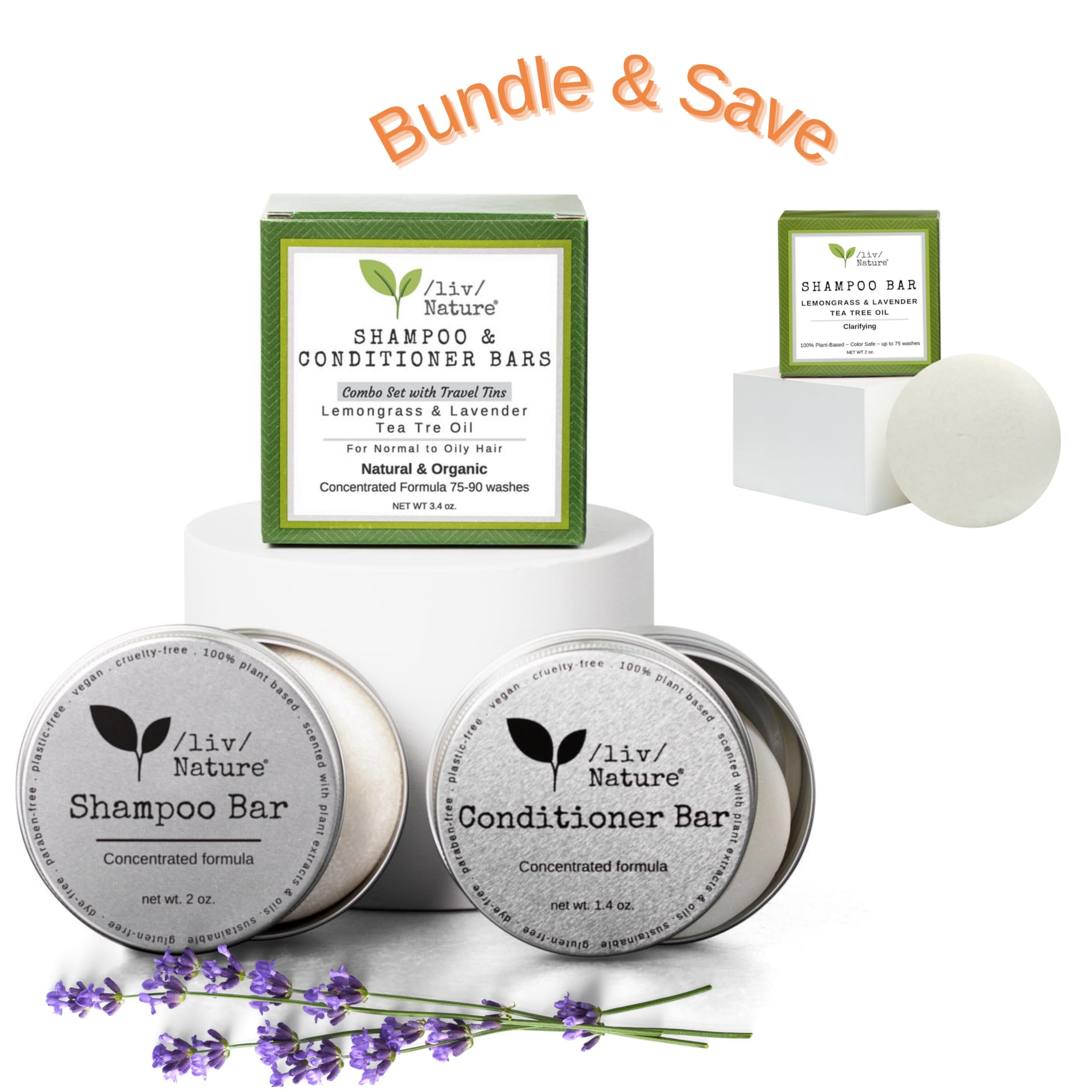 Tea Tree Shampoo Bar & Conditioner with Lemongrass & Lavender | Clarifying Shampoo for Dandruff & Scalp Care | USA Made | Perfect for Travel, Camping & Eco-Friendly Hair Care