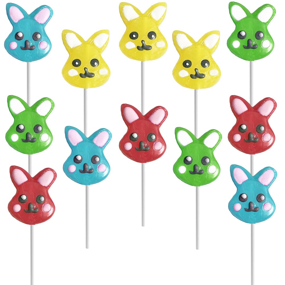 Happy Easter Bunny Lollipops 24-Pack - Colorful Easter Egg & Bunny Rabbit Shaped Suckers with Carrot Designs | Fat-Free, Individually Wrapped Candy | Perfect for Easter Baskets, Party Favors & Classroom Treats