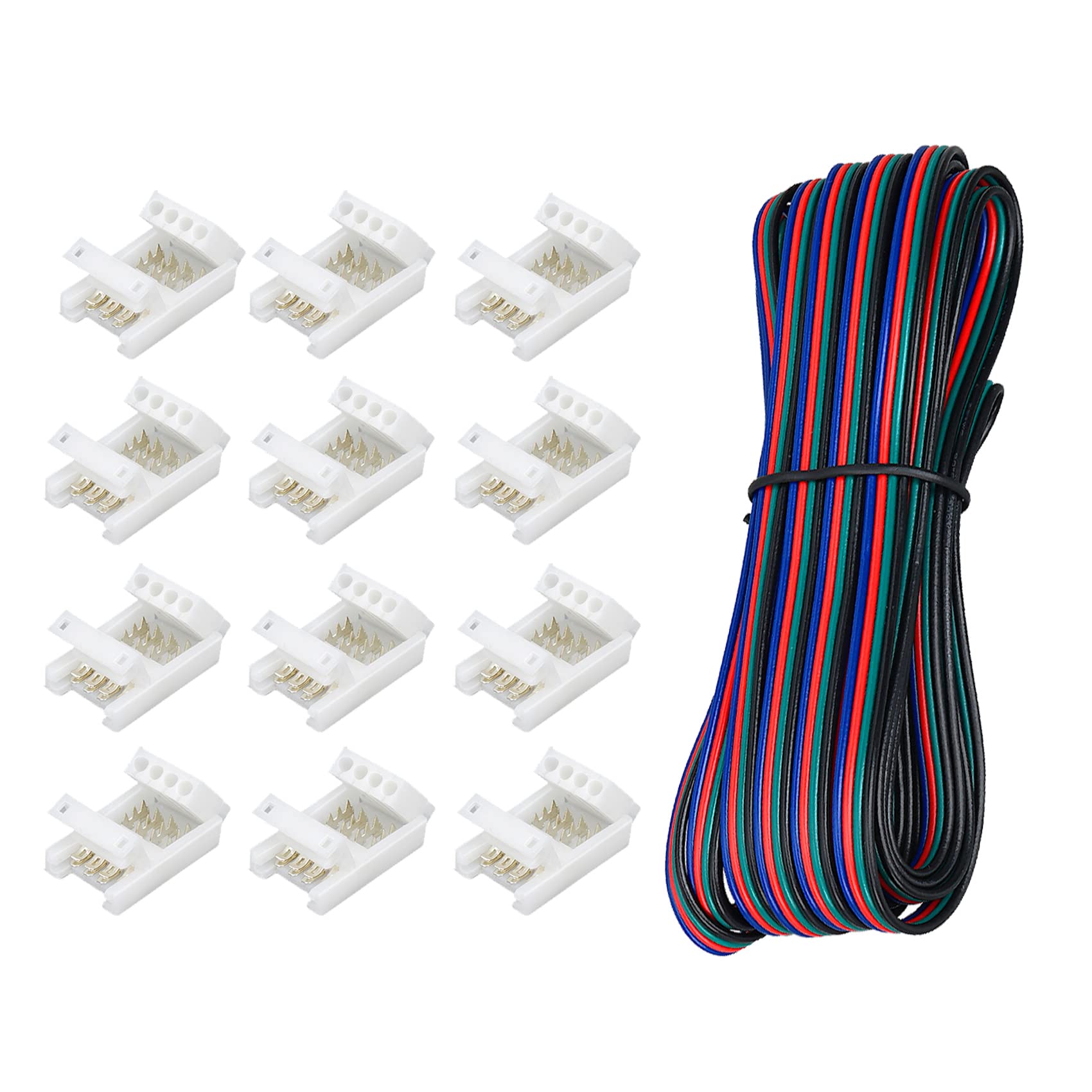 22 Gauge AWG 4 Pin RGB LED Strip Extension Cable 16.4ft with 12PCS 10mm Connectors - No Wire Stripping Required for 3528/5050 LED Strips - Perfect for Home Lighting, DIY Projects, and Holiday Decorations