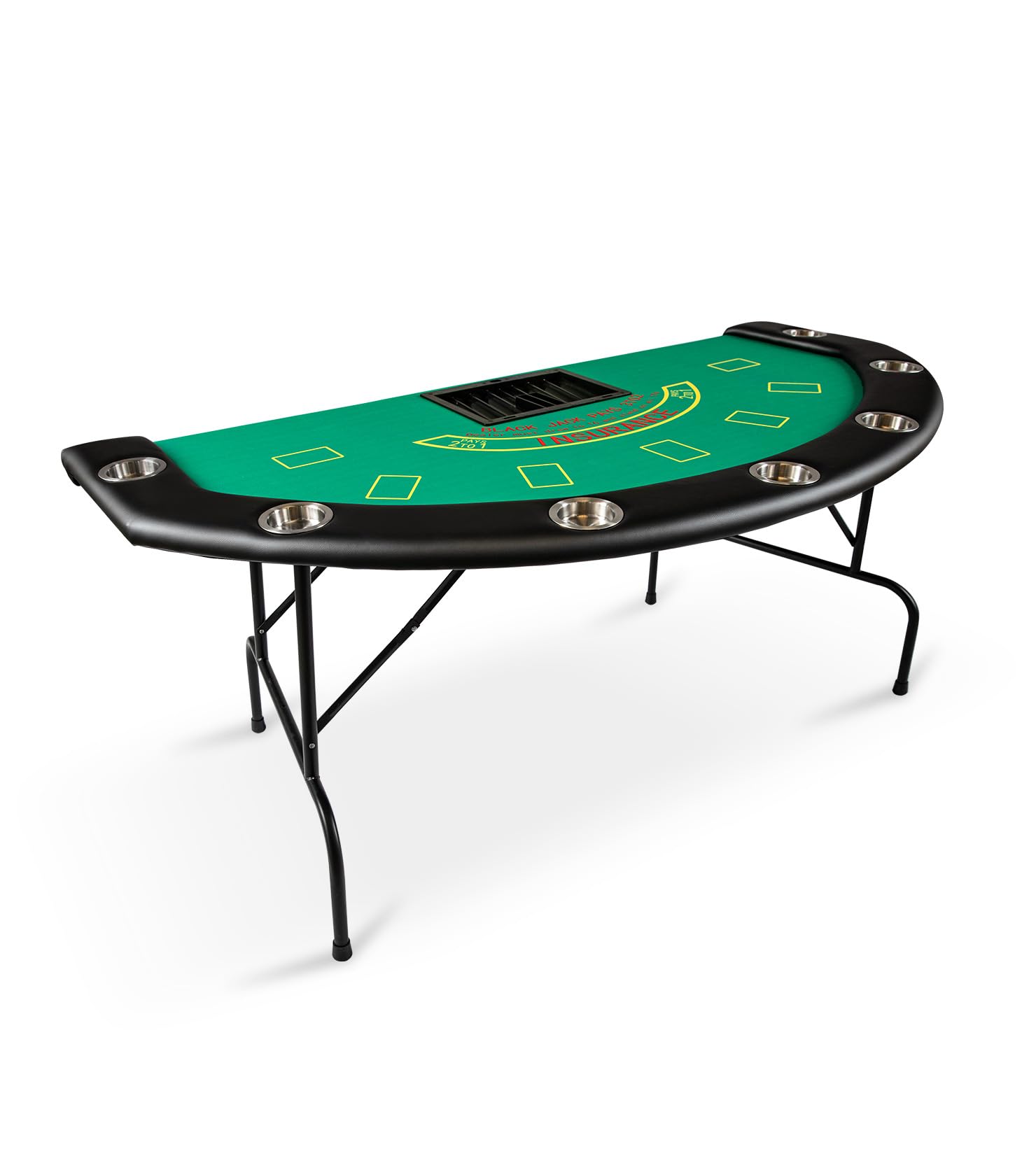 Foldable 7-Player Poker Table for Blackjack & Texas Hold'em - Casino Game Table with Stainless Steel Cup Holders - Green Speed Felt Surface for Card Games, Dominoes & Board Games - Perfect for Home Game Nights & Casino-Themed Parties