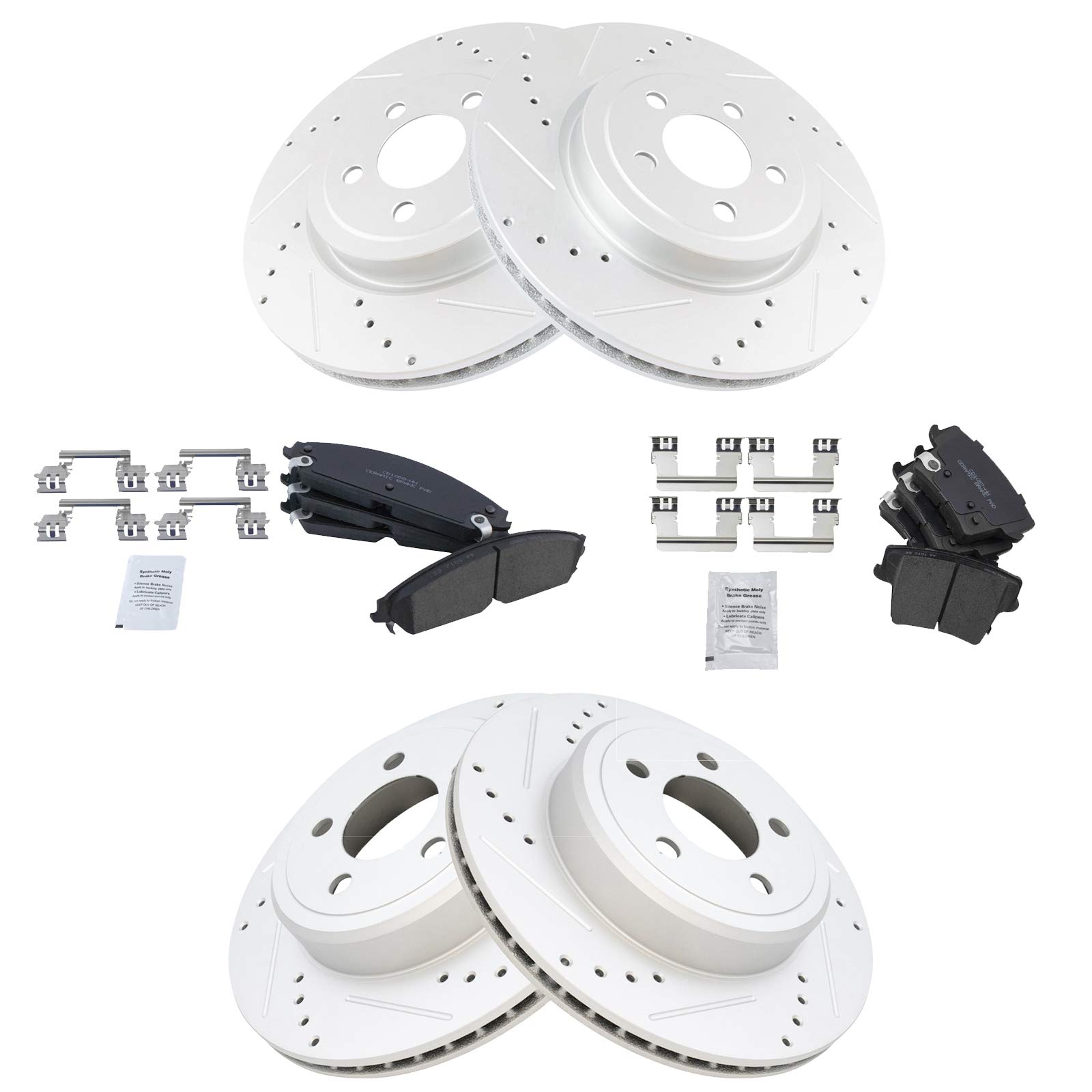 High-Performance Ceramic Brake Pads & Drilled Slotted Rotors Kit - Front & Rear Brake Upgrade for Cars, Trucks & SUVs - Perfect for Racing, Towing & Daily Driving