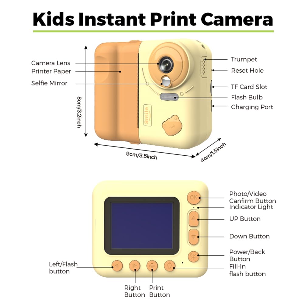 Andoer Kids Instant Print Camera - 1080P HD 2.4