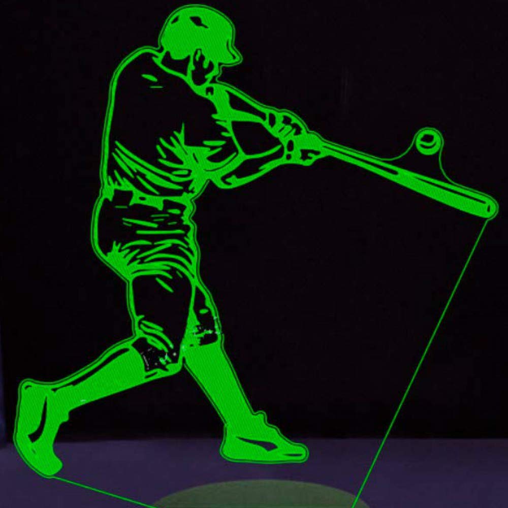 3D Baseball Player LED Night Light with Touch Switch - 7 Color Changing Table Lamp for Kids Room, Bedroom, Desk Decor - Perfect Gift for Christmas, Birthday, Home Decor & Children's Playroom