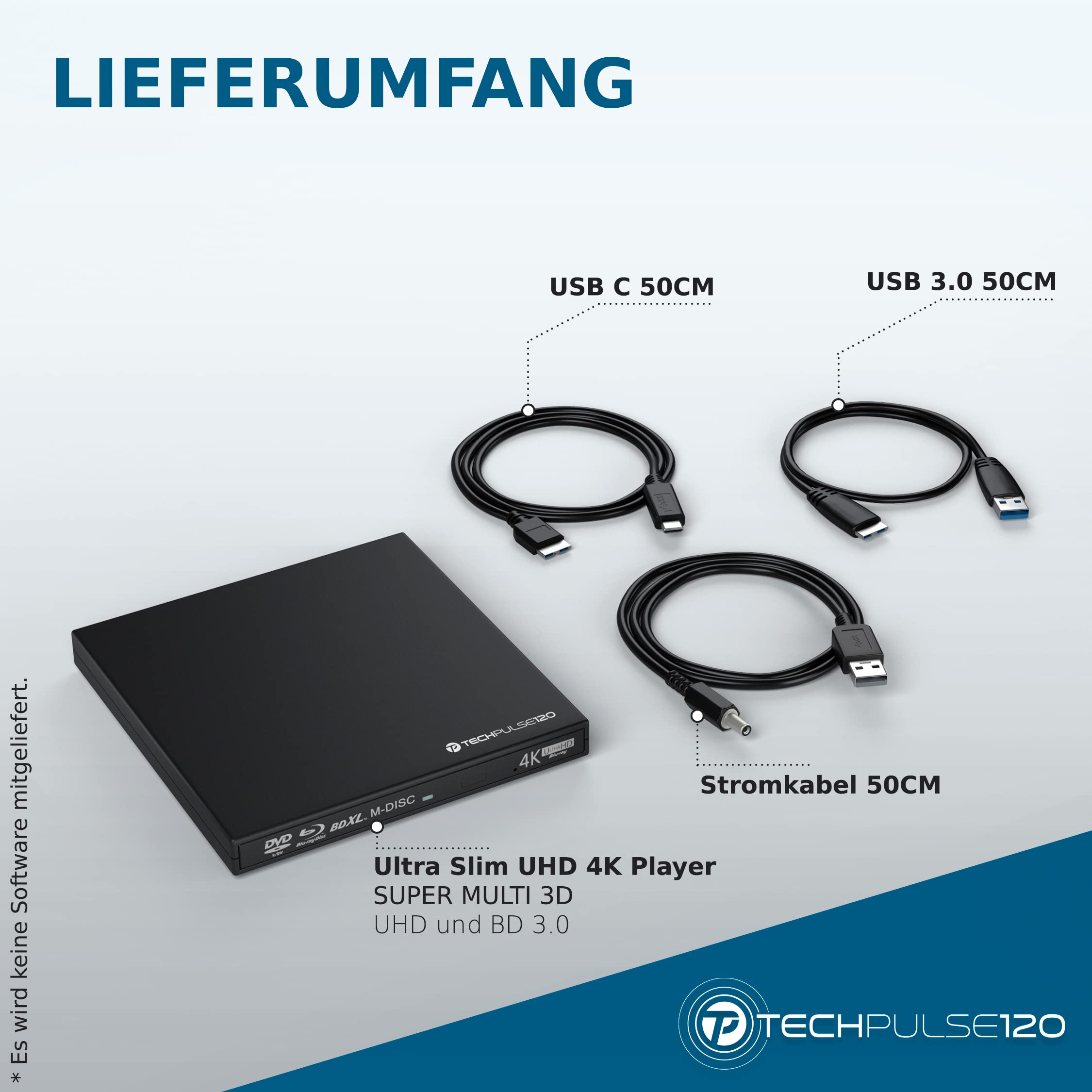 techPulse120 External UHD 4K 3D M-Disc BDXL Blu-ray Burner Drive - USB 3.0/USB-C Slim Superdrive for Windows/Mac - Compatible with BD/DVD/CD - Perfect for Laptops, Ultrabooks, iMac (Plastic Black) - Ideal for Media Backup, Movie Playback & Data Archiving