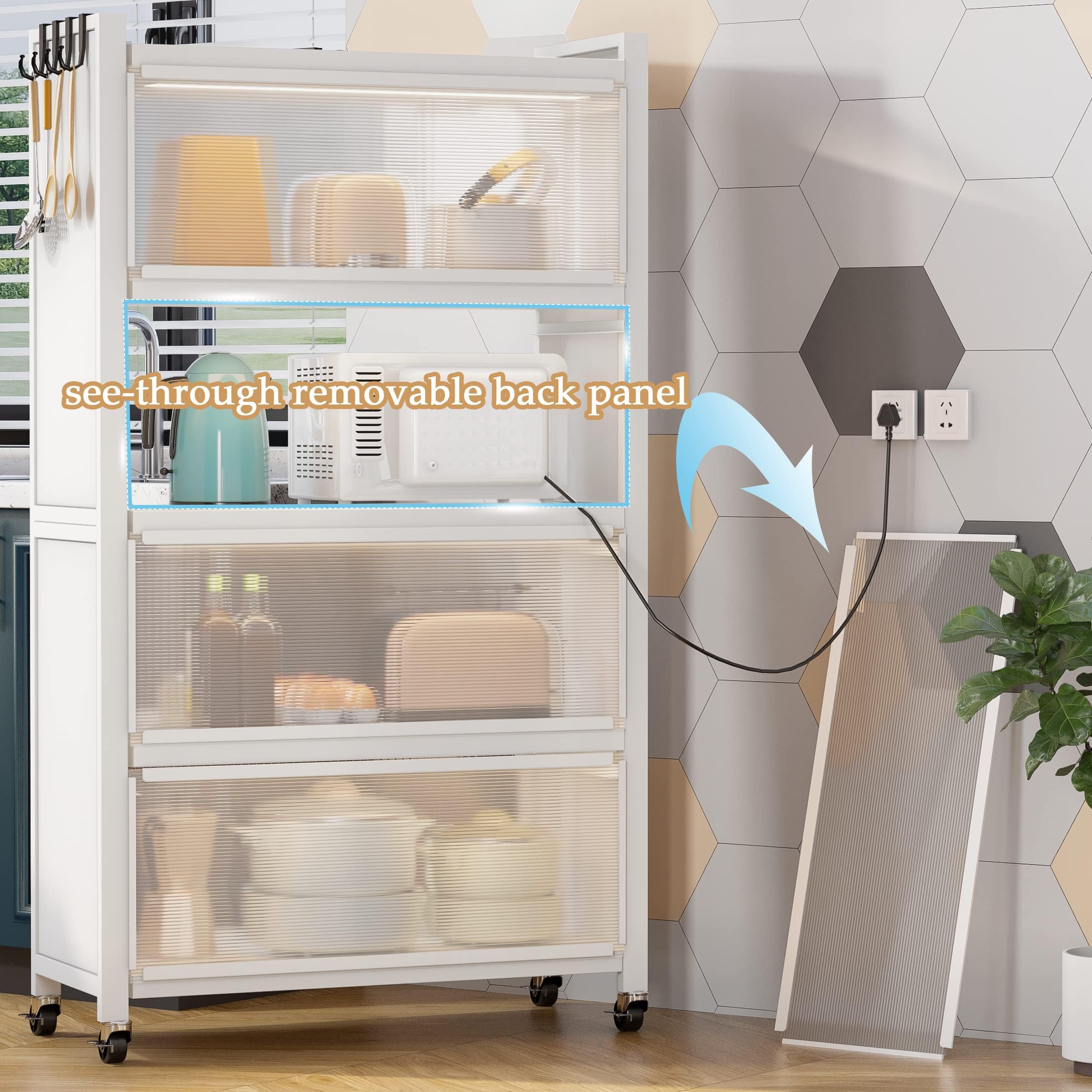 5-Tier Pantry Storage Cabinet - Heavy Duty Baker Rack for Kitchen Organization with Microwave Stand | Space-Saving Kitchen Shelving for Spices, Cookware & Small Appliances | Perfect for Pantry, Garage & Laundry Room Storage