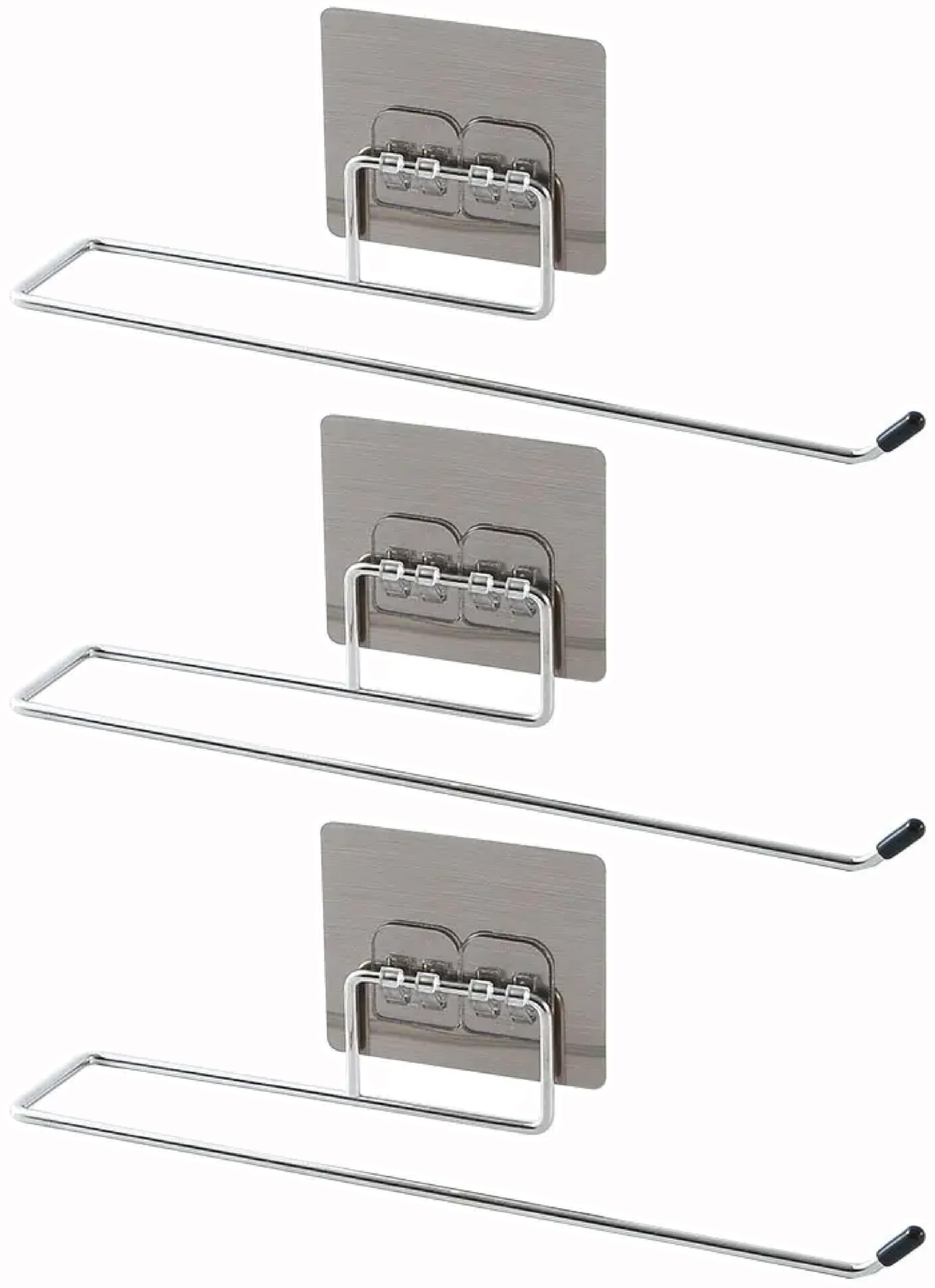 3-Pack Stainless Steel No-Drill Wall Mount Toilet Paper Holder & Towel Bar - Self-Adhesive, Waterproof, Washable Bathroom Storage Rack for Home, Kitchen, Office, Hotel (Perfect for Small Spaces & Rental Properties)