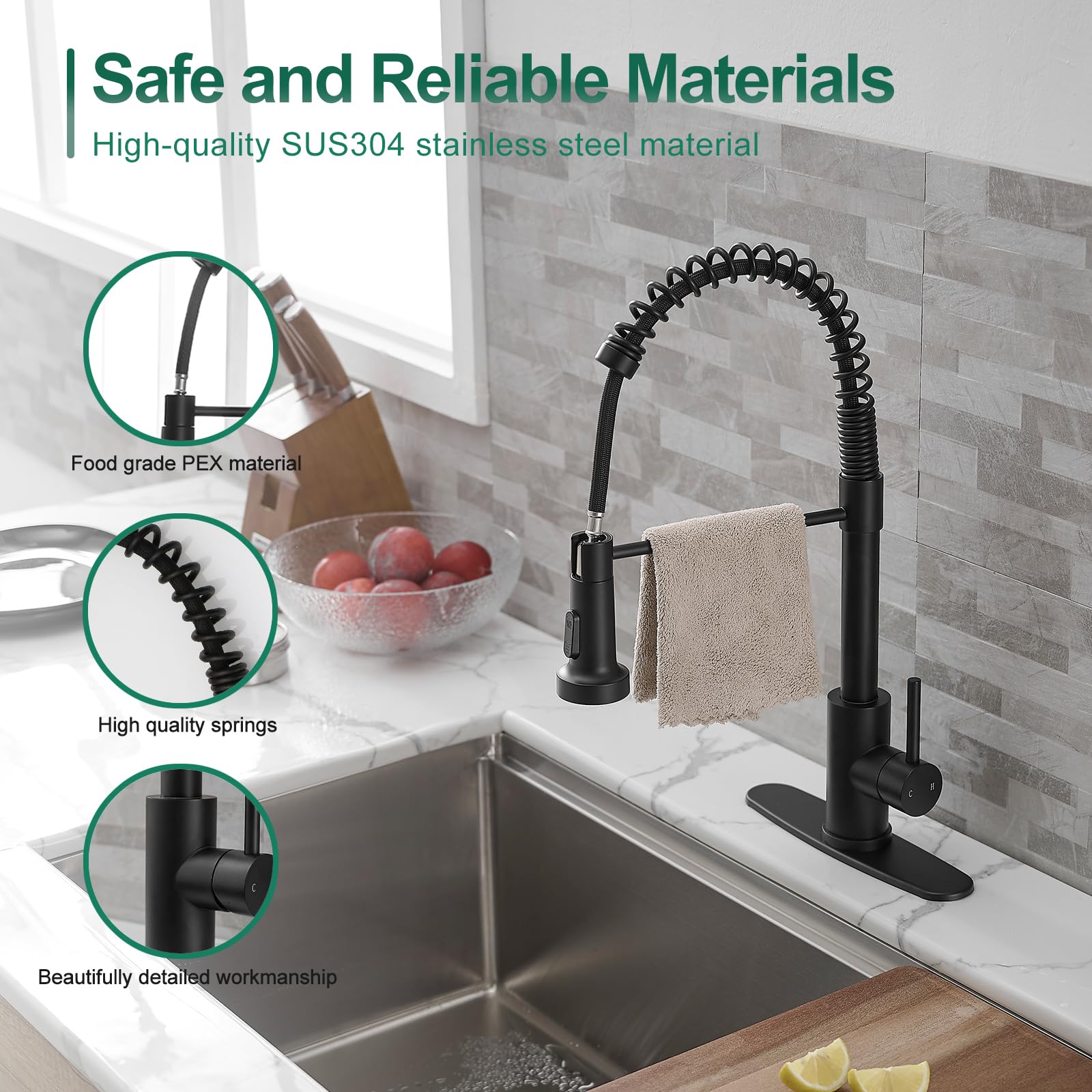 VOTON Modern Black High Arc Pull Down Kitchen Faucet with Dual Function Sprayer - Farmhouse Sink Faucet for Bar, RV, Kitchen & Laundry | Perfect for Cooking, Washing Dishes & Utility Tasks