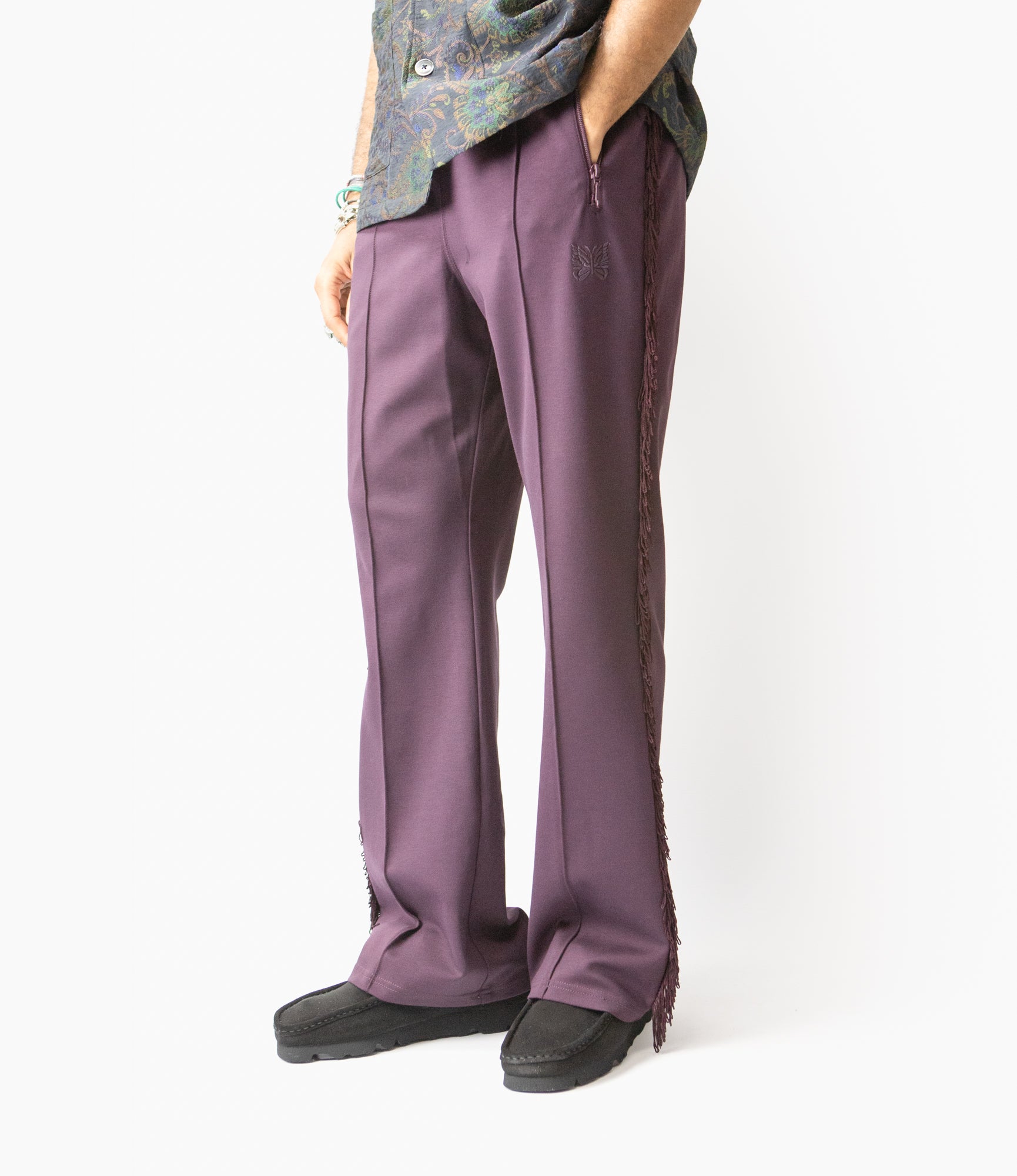 Women's Purple Rayon Jersey Fringe Boot Cut Track Pants - Comfortable Yoga Lounge Pants for Casual Wear & Workout