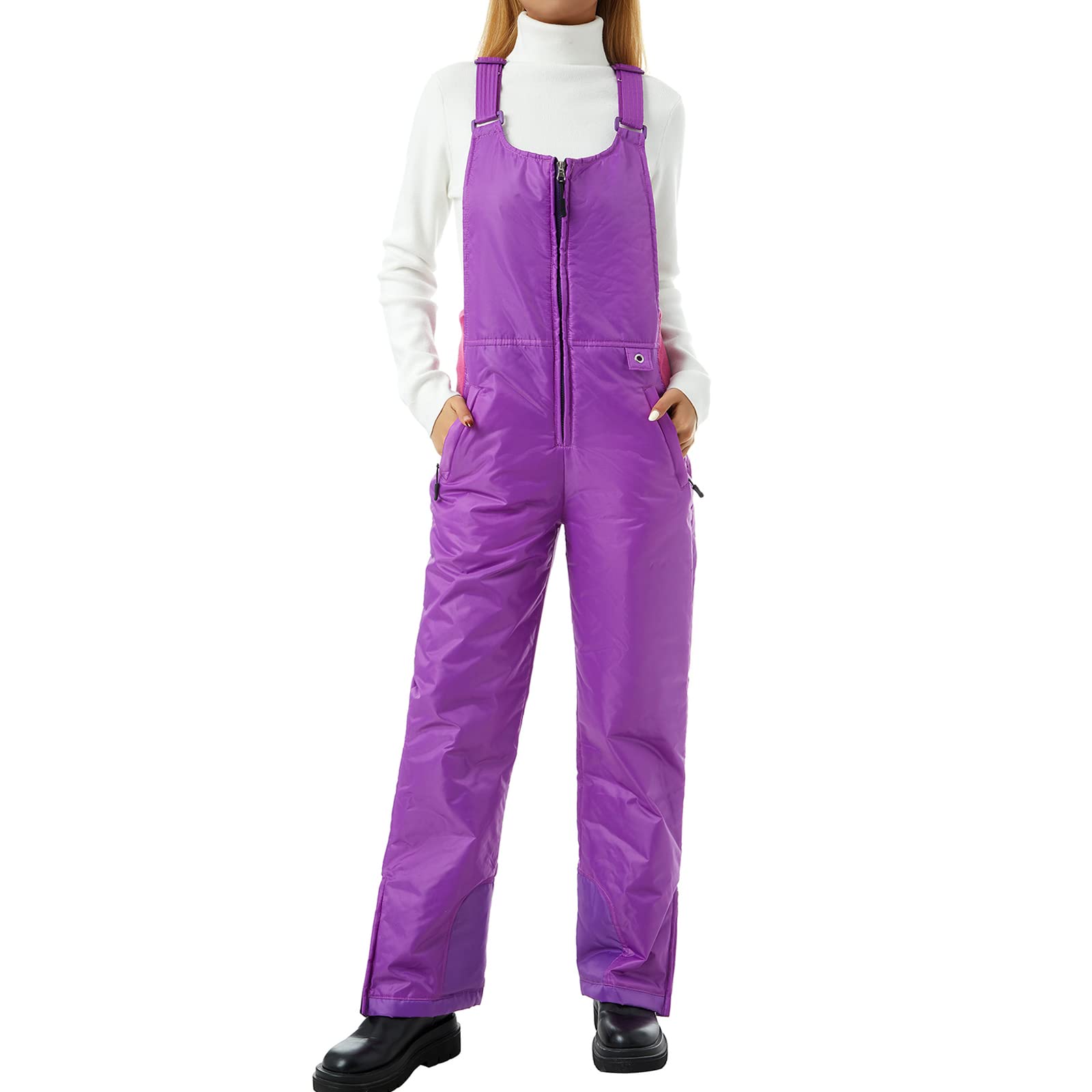 Lisenrain Women's Waterproof Insulated Snow Bib Overalls - Adjustable Strap Snow Pants with Pockets for Skiing, Snowboarding & Winter Outdoor Activities