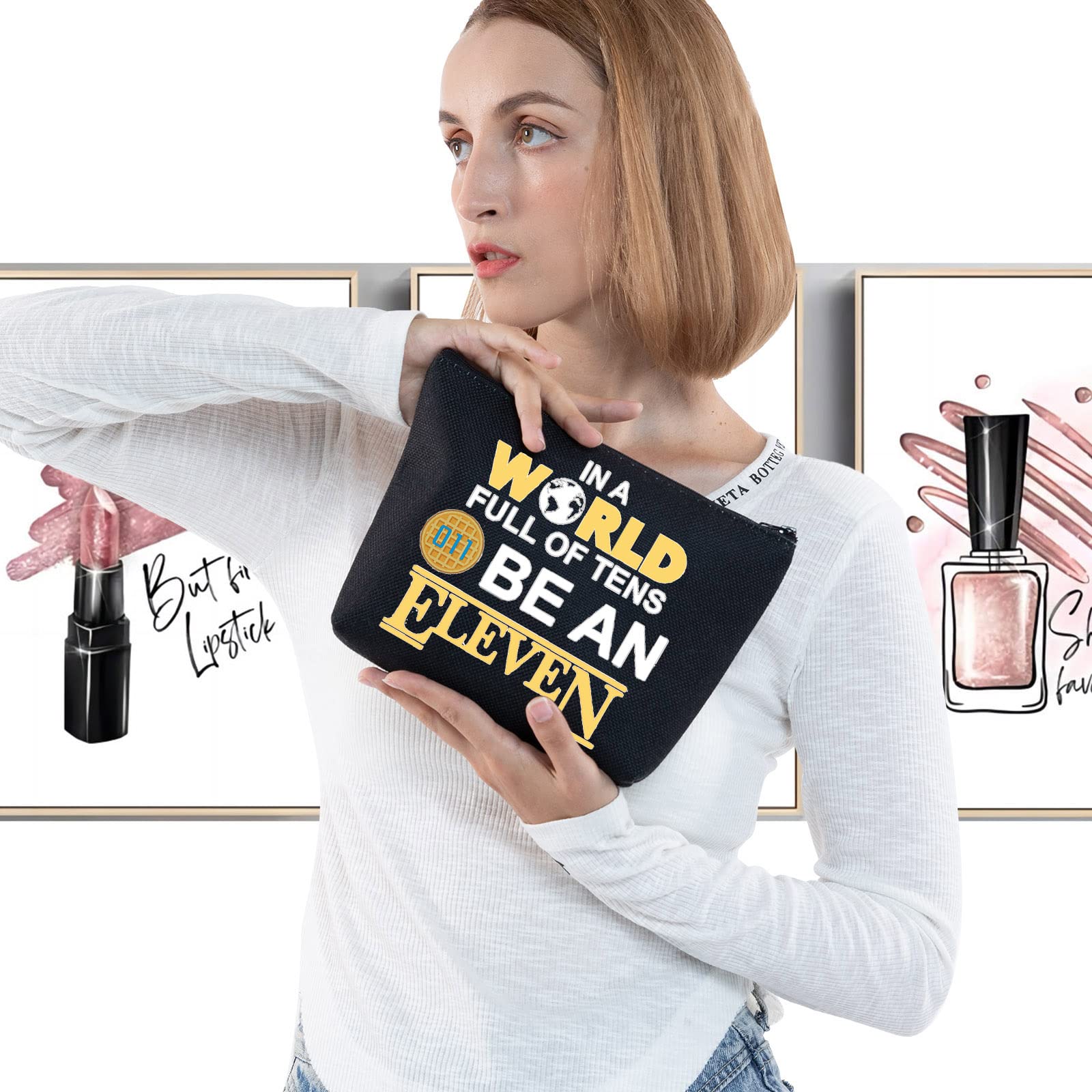 LEVLO Eggo Waffles Themed Cosmetic Bag - Cute Waffle Makeup Pouch for Eggo Fans - Perfect Gift for Breakfast Lovers - Use for Travel, School or Everyday Makeup Storage
