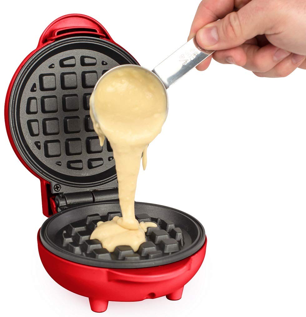 Nostalgia MWF5AQ MyMini Personal Electric Waffle Maker - Make Waffles, Hash Browns, French Toast, Grilled Cheese, Quesadillas, Brownies & Cookies - Compact Red Appliance for Breakfast, Snacks & Desserts at Home, Dorm or Office