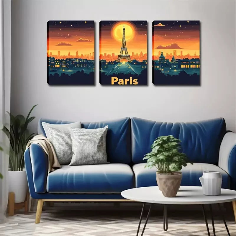 3-Piece Eiffel Tower at Dusk Wall Art Set - Framed Canvas 40x60cm (16x24in) - High Quality Print, 100% Australian Made, Ready to Hang - Perfect for Living Room, Bedroom & Office Décor