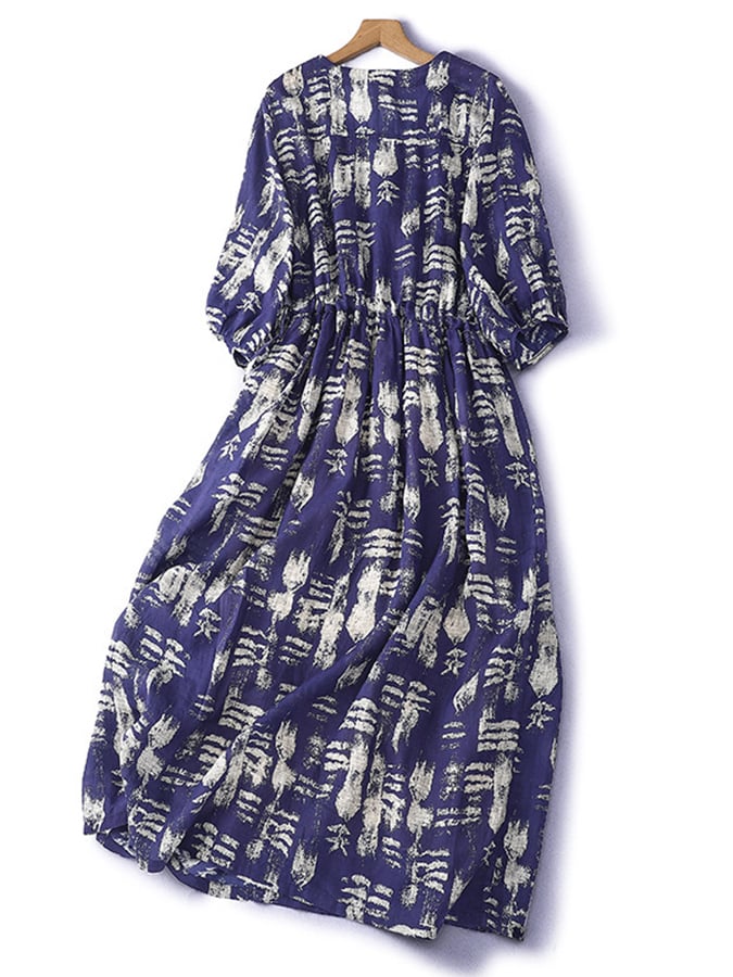 Lovevop Women's Cotton Linen 3/4 Sleeve Loose Fit Casual Dress - Breathable Summer Maxi Dress for Beach, Vacation & Everyday Wear