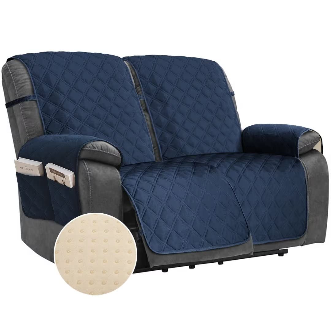 TOMORO Non-Slip Loveseat Recliner Cover - 100% Waterproof Quilted Furniture Protector with Storage Pockets & Elastic Straps - Washable Sofa Slipcover for Kids & Pets - Perfect for Living Room, Home Theater & Family Gatherings