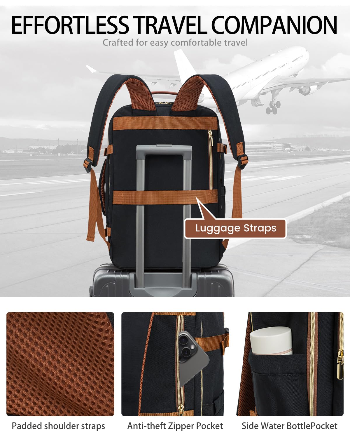 40L Waterproof Travel Backpack for Women - TSA Approved Carry On Backpack with 3 Packing Cubes, Lightweight Weekender Bag for Airplane Travel Essentials | Perfect for Business Trips, Weekend Getaways & Outdoor Adventures