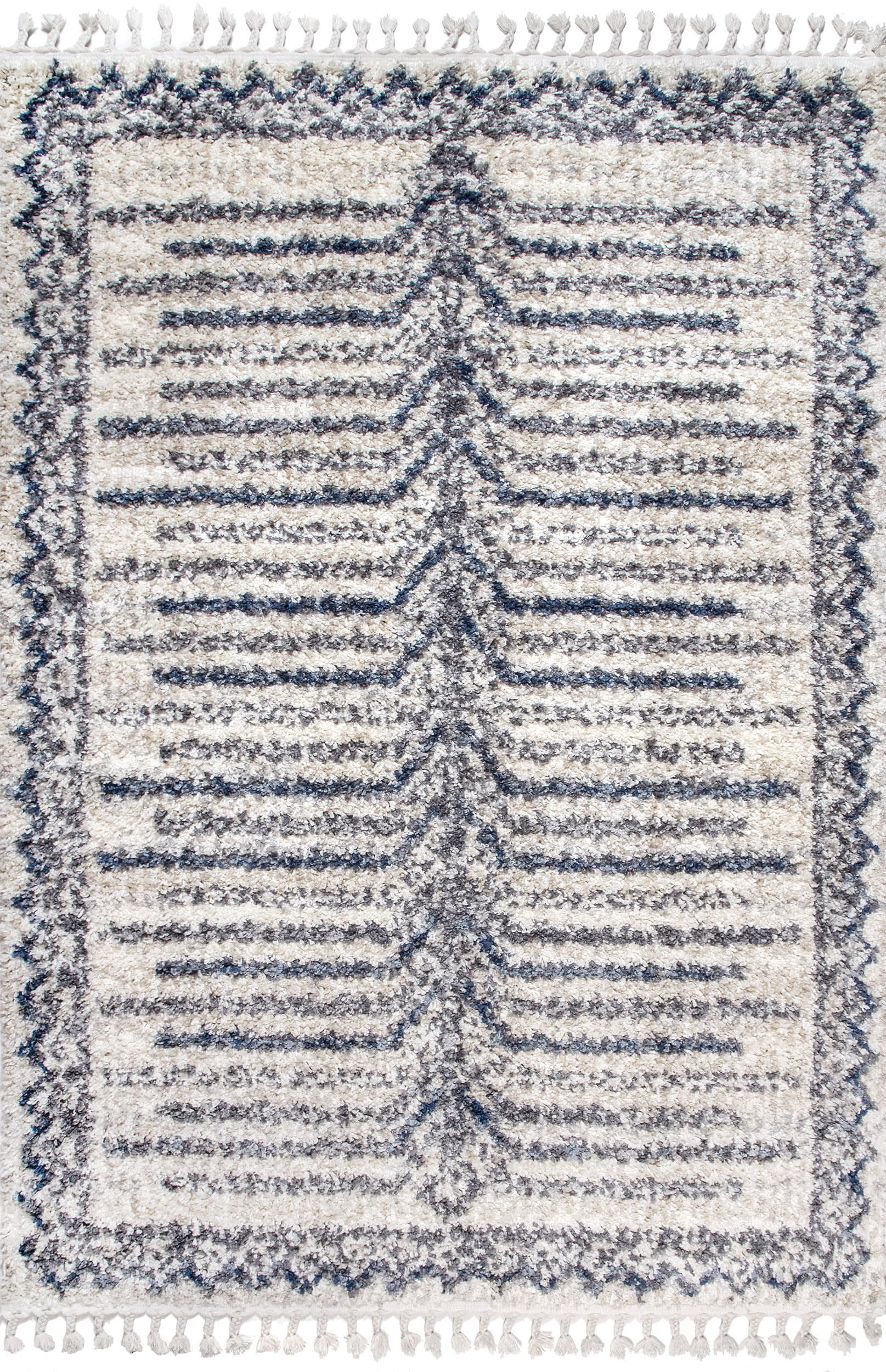 Blue Centerline Shag with Tassels Area Rug - Soft Plush Carpet for Living Room, Bedroom & Nursery Decor