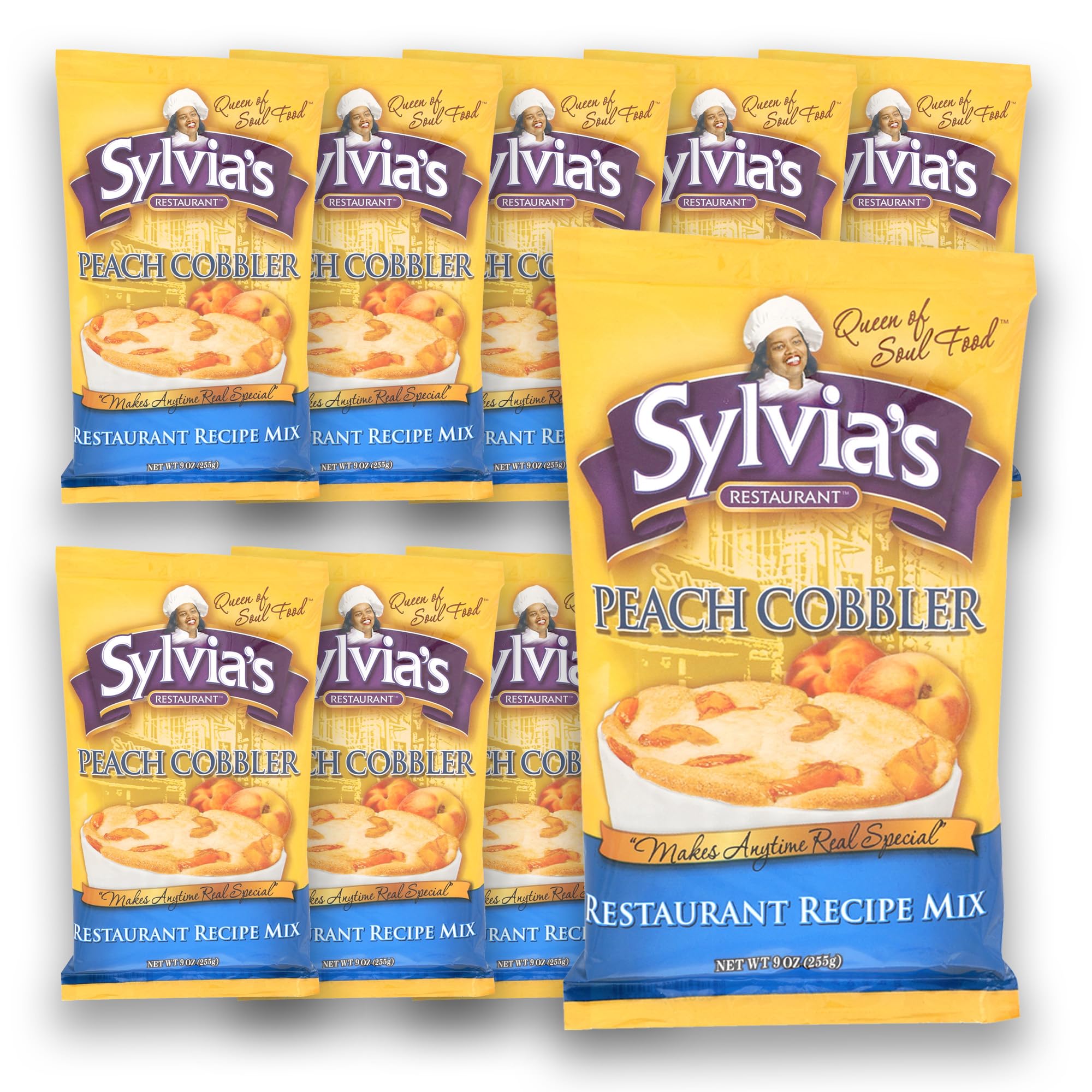 Sylvia's Restaurant Authentic Peach Cobbler Mix - Easy Homemade Dessert, 9oz Bag (Pack of 9) - Perfect for Family Gatherings, Potlucks & Holiday Baking